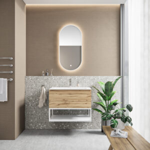 Badkamermeubelset BWS Anubis Frame 60cm 1 Lade Rustiek Eiken Met Wastafel (Naar Keuze)