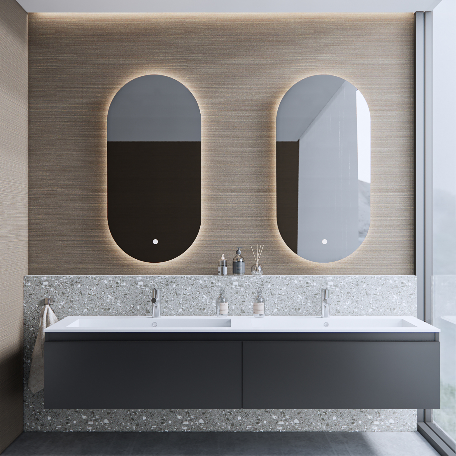 Badkamermeubelset BWS Anubis 140cm 2 Laden Mat Zwart Met Wastafel (Naar Keuze)