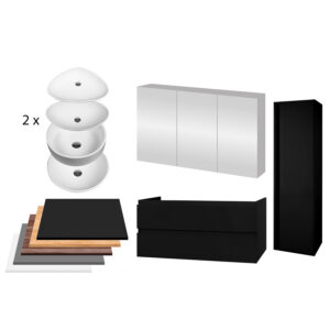 Badkamermeubelset BWS Sally 120 cm Twee Soft-Close Lades Met Waskom Mat Zwart