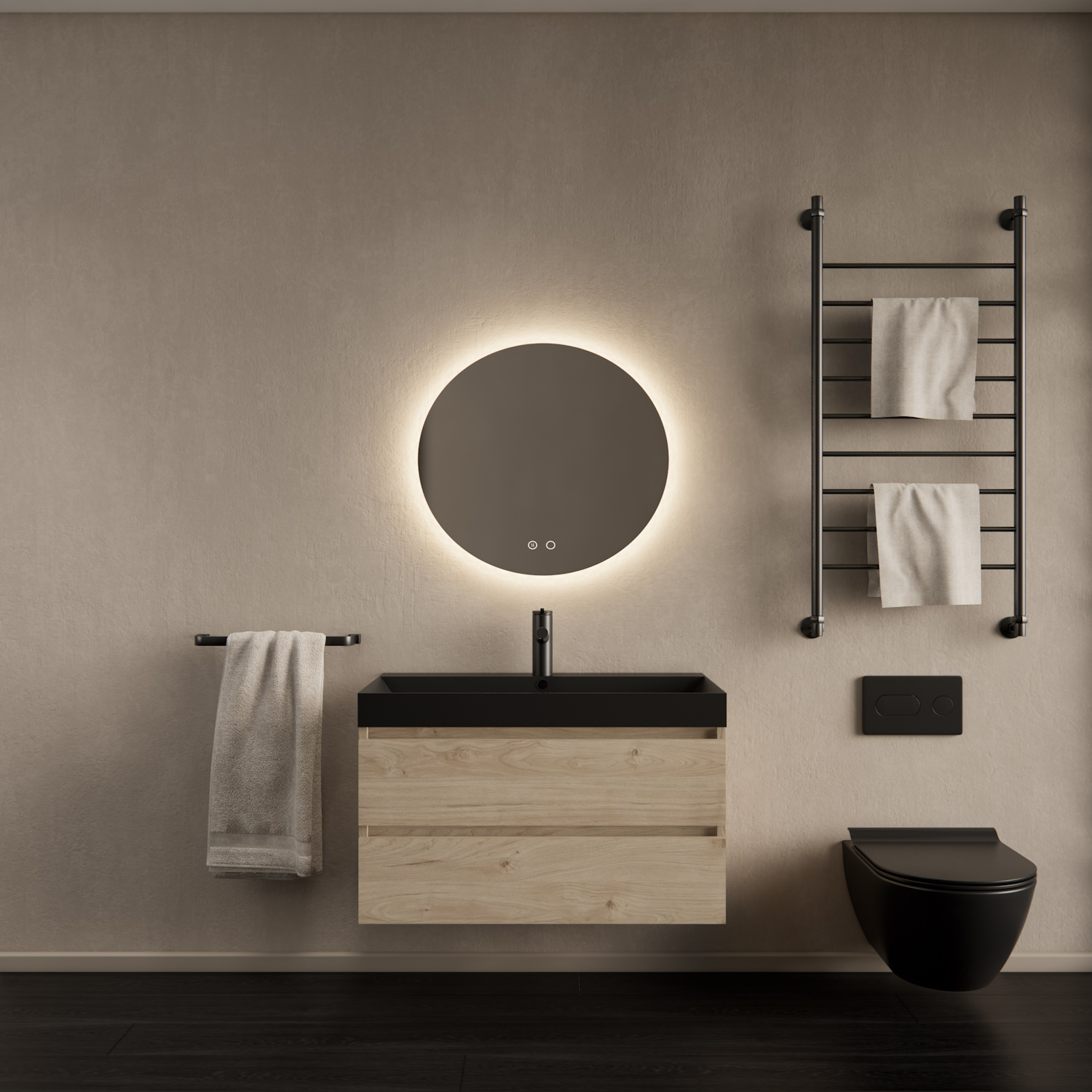 Badkamermeubelset Gliss Design Milan Met Lako Mat Zwarte Wastafel 60 Cm Kastanje