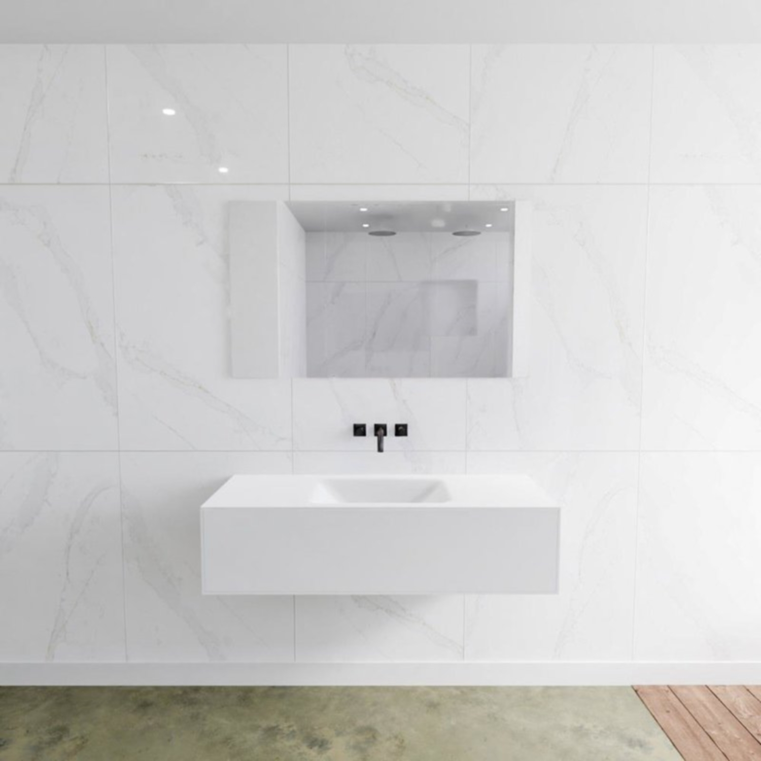 Badkamermeubelset Mondiaz LAGOM 120 cm Gecentreerde Waskom Solid Zonder Kraangaten Mat Wit (1 lade)