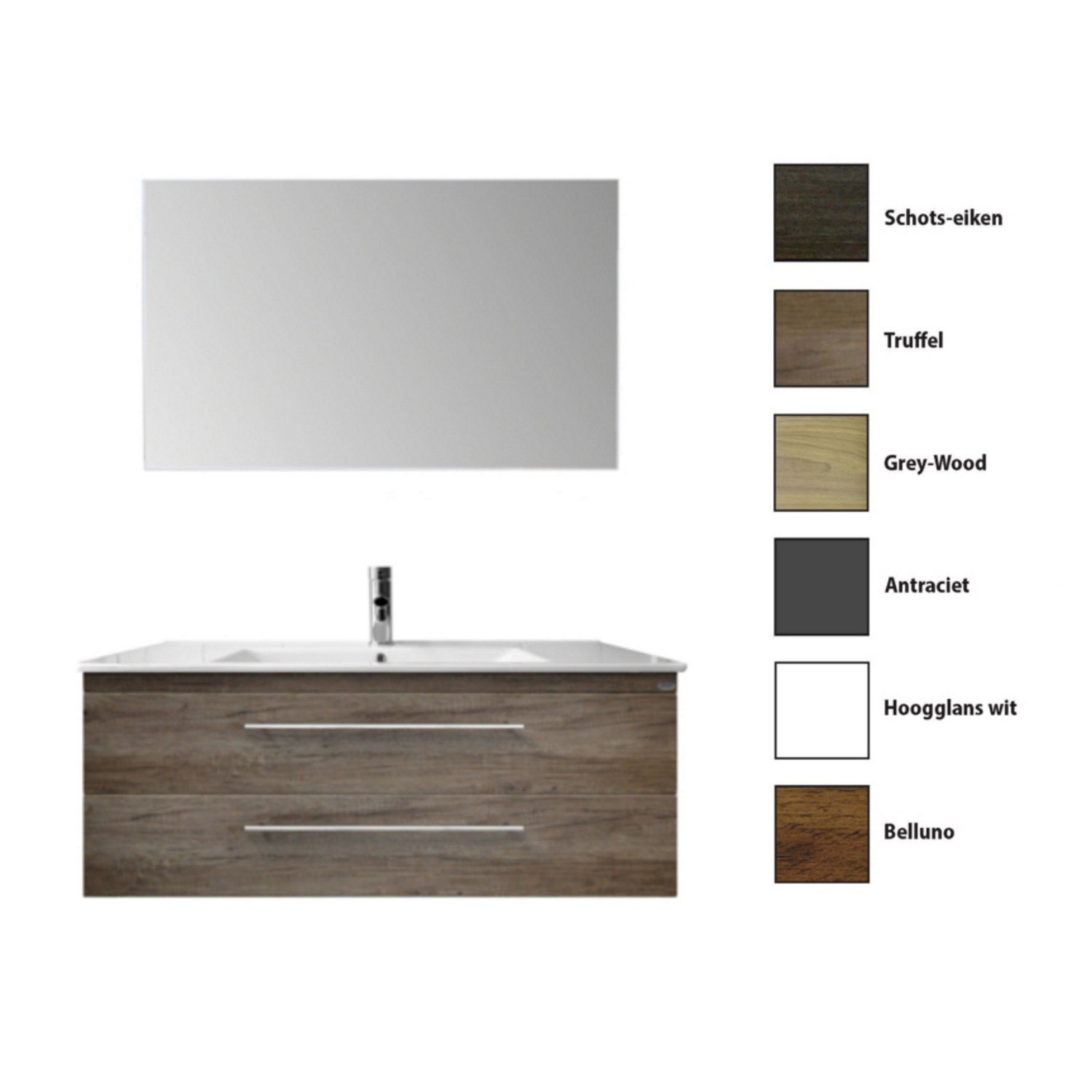 Badkamermeubelset Sanicare Q15 2 Laden Schots-Eiken (spiegel optioneel)