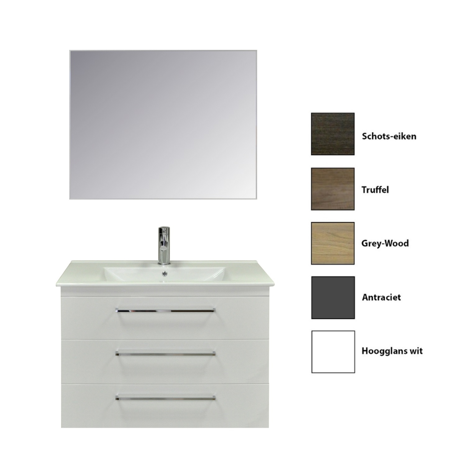 Badkamermeubelset Sanicare Q6 Drie Laden Chromen Greep 100 cm (alle kleuren, spiegel optioneel)