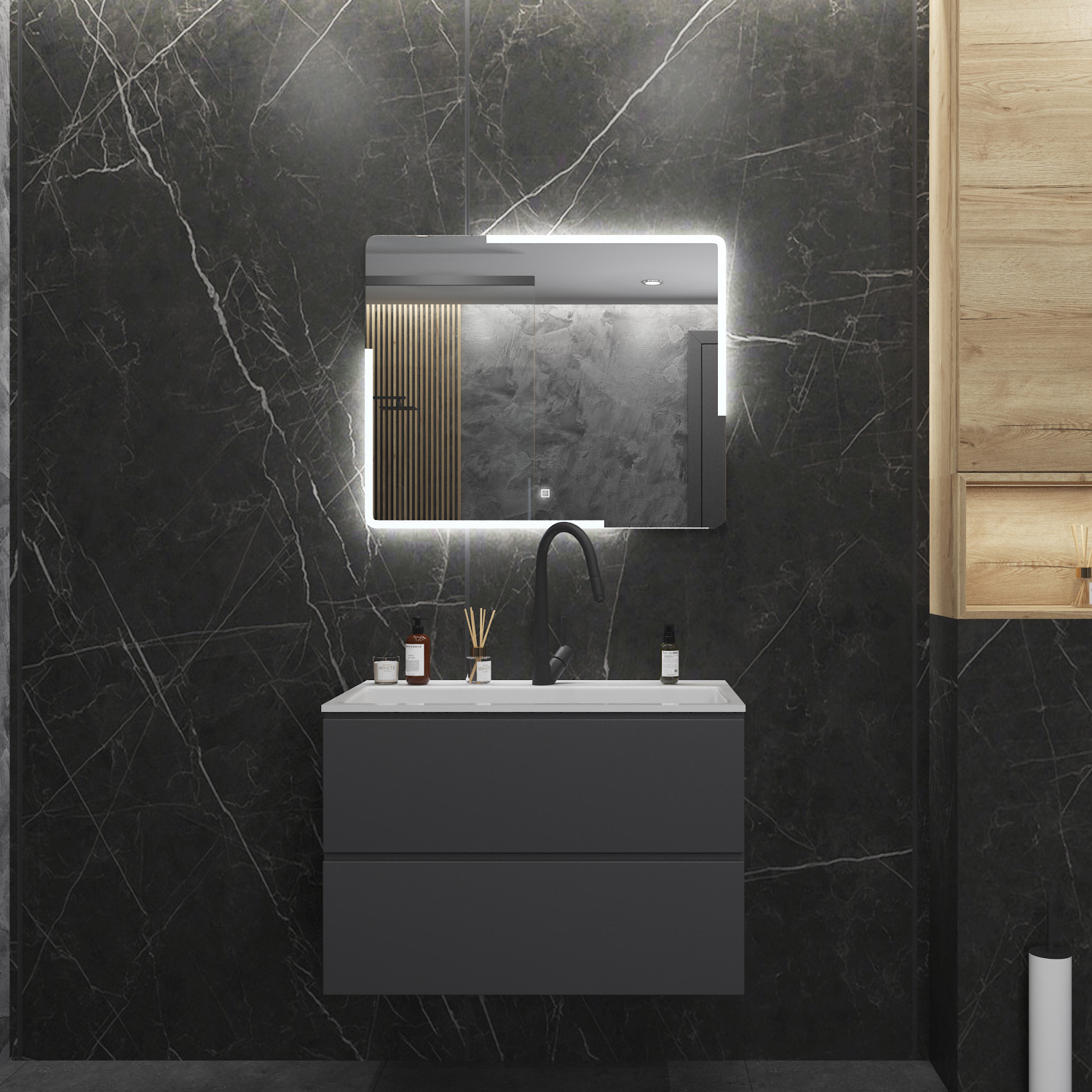 Badkamerspiegel BWS Liteem 80x70 cm Met LED