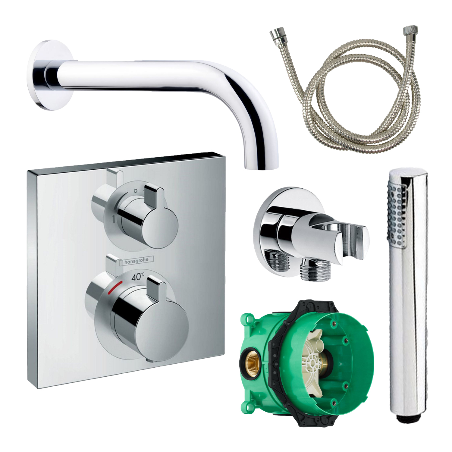 Badkraanset Hansgrohe Ecostat Vierkant met Handdouche Chroom
