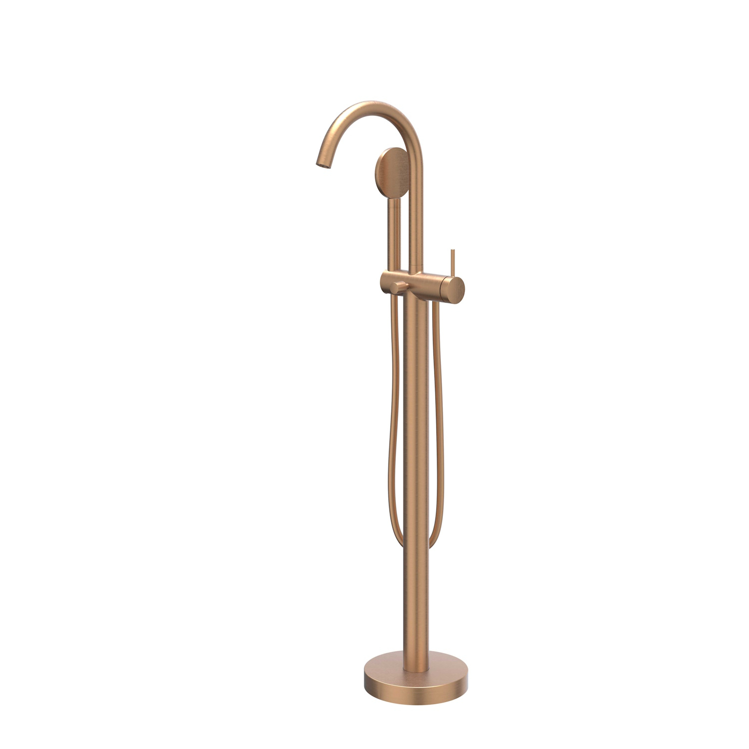 Badmengkraan IVY Bond Vrijstaand Met Draaibare Uitloop Slang 150 cm En Satin Handdouche Geborsteld Mat Koper PVD