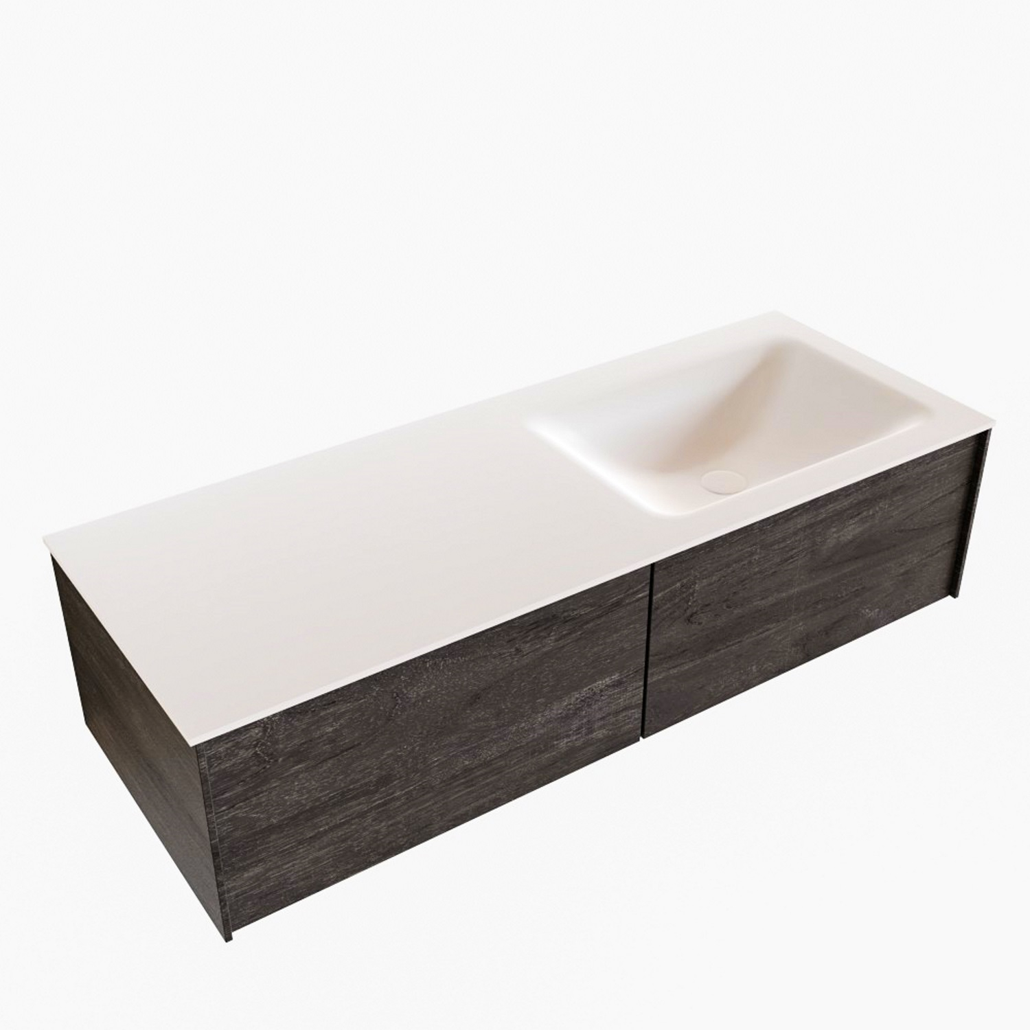 Badkamermeubel BWS Madrid Dark Brown 120x45x30 cm Mat Witte Solid Surface Wastafel Rechts (2 lades, 0 kraangaten)