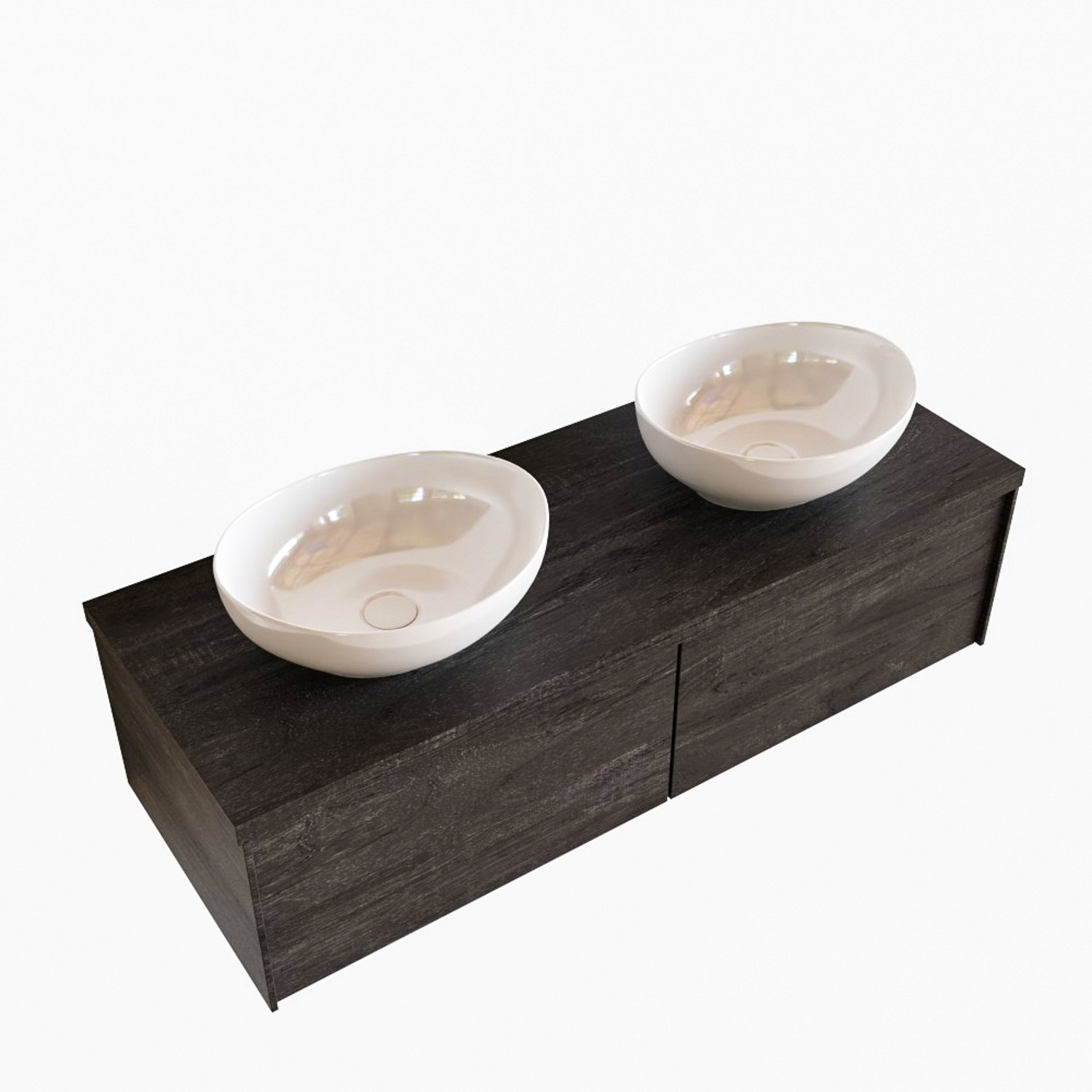 Badkamermeubel BWS Madrid Dark Brown 120 cm met Topblad en Keramische Waskom Dubbel (2 lades, 0 kraangaten)