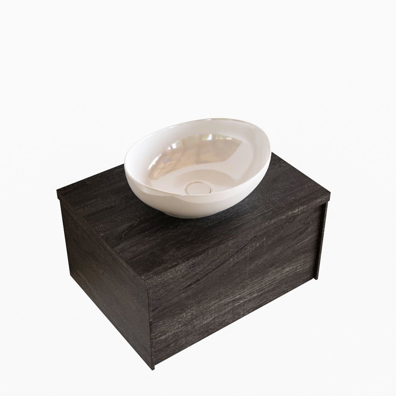 Badkamermeubel BWS Madrid Dark Brown 60 cm met Topblad en Keramische Waskom (0 kraangaten)