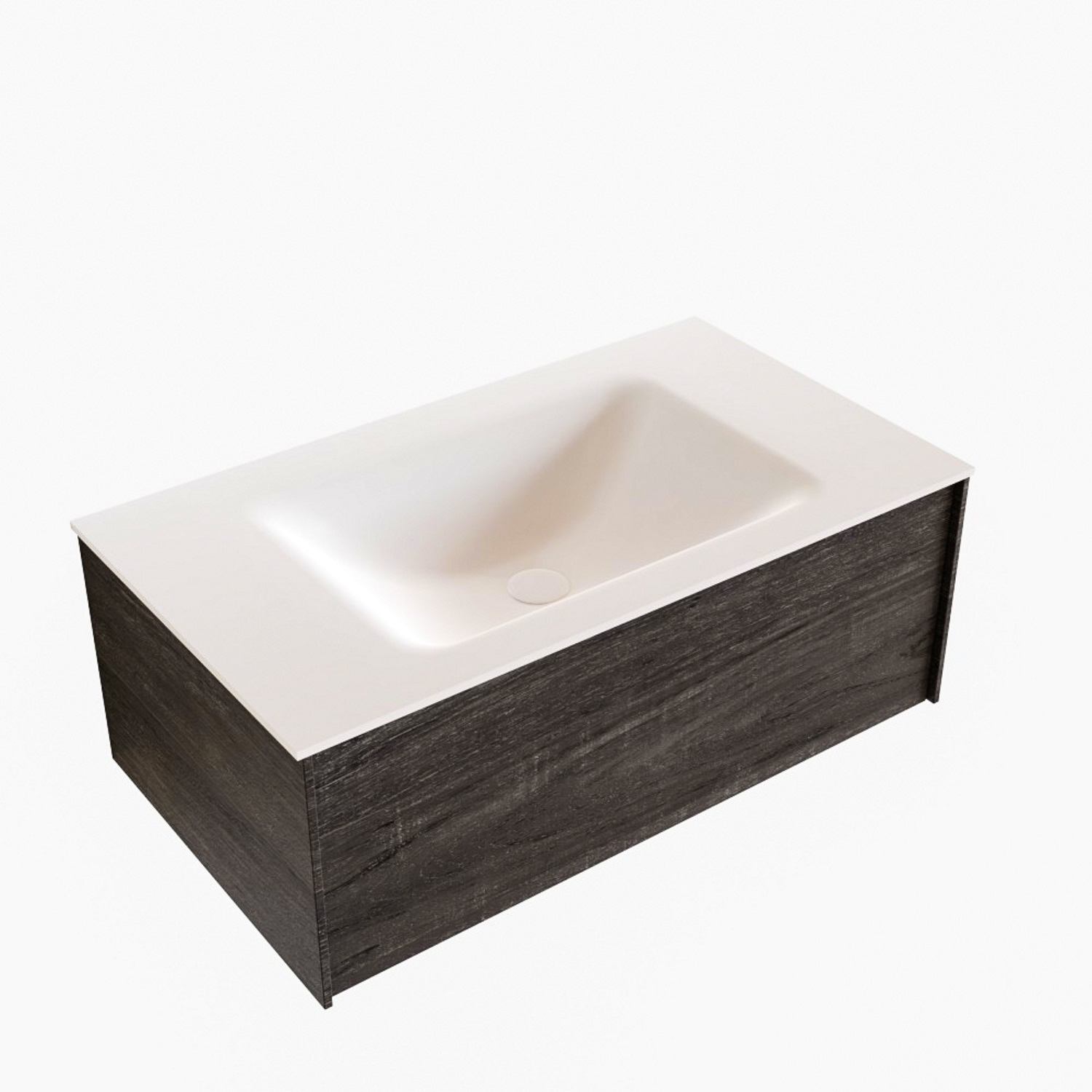 Badkamermeubel BWS Madrid Dark Brown 80x45x30 cm Mat Witte Solid Surface Wastafel (1 kraangat)