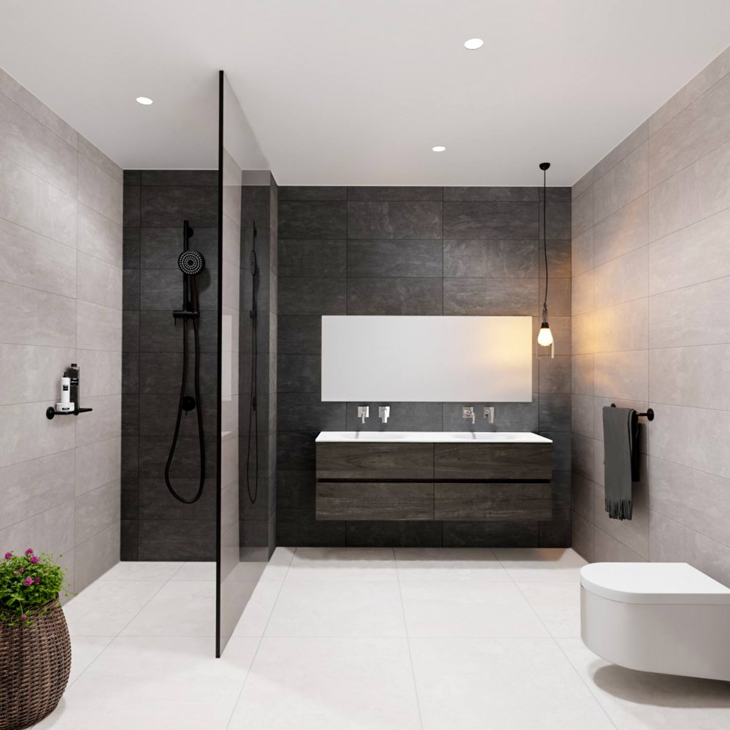 Badkamermeubel Solid Surface BWS Oslo 200x46 cm Wood Dark Brown Wasbak Dubbel (0 kraangaten, 4 lades)