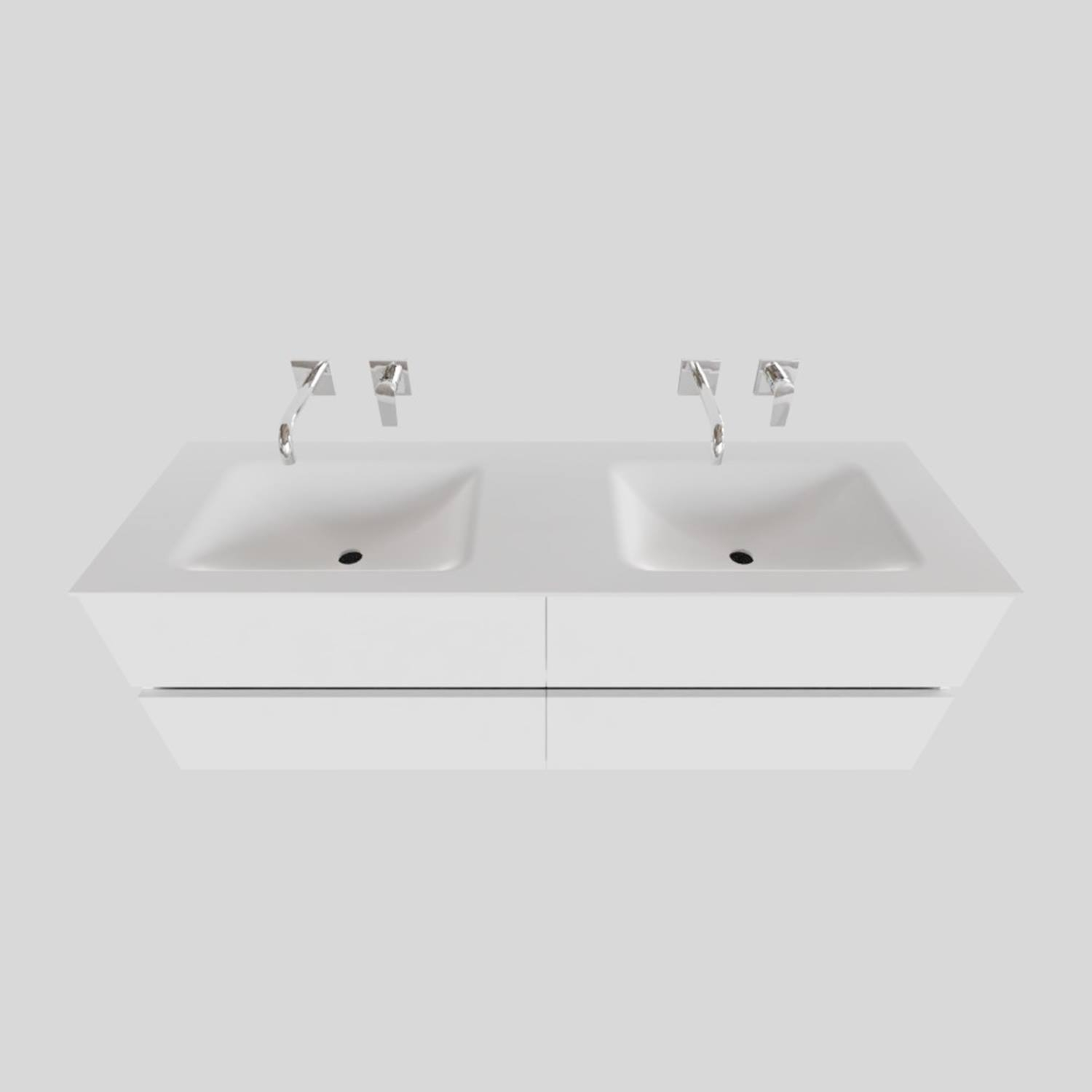 Badkamermeubel Solid Surface BWS Oslo 200x46 cm Mat Wit Wasbak Dubbel (0 kraangaten, 4 lades)