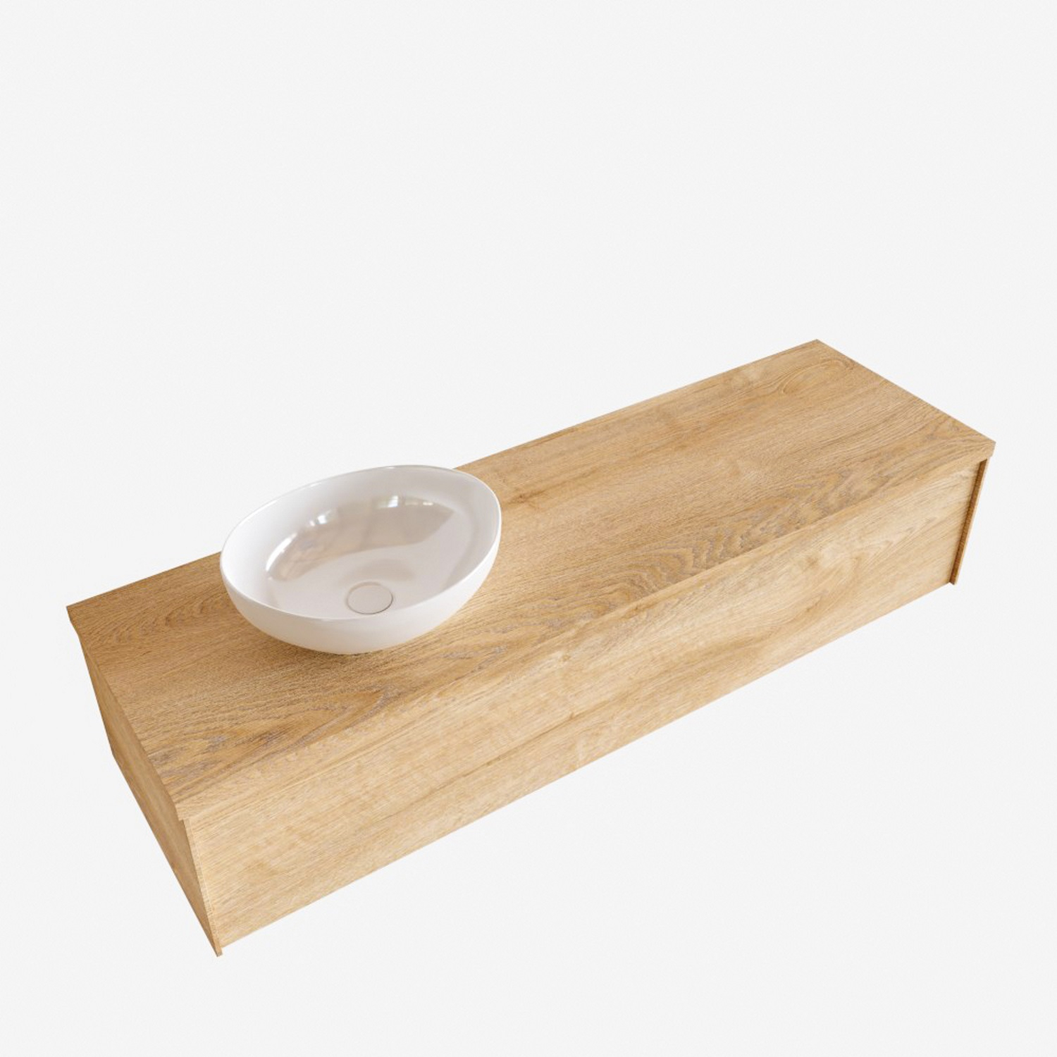Badkamermeubel BWS Madrid Washed Oak 150 cm met Topblad en Keramische Waskom Links (0 kraangaten)