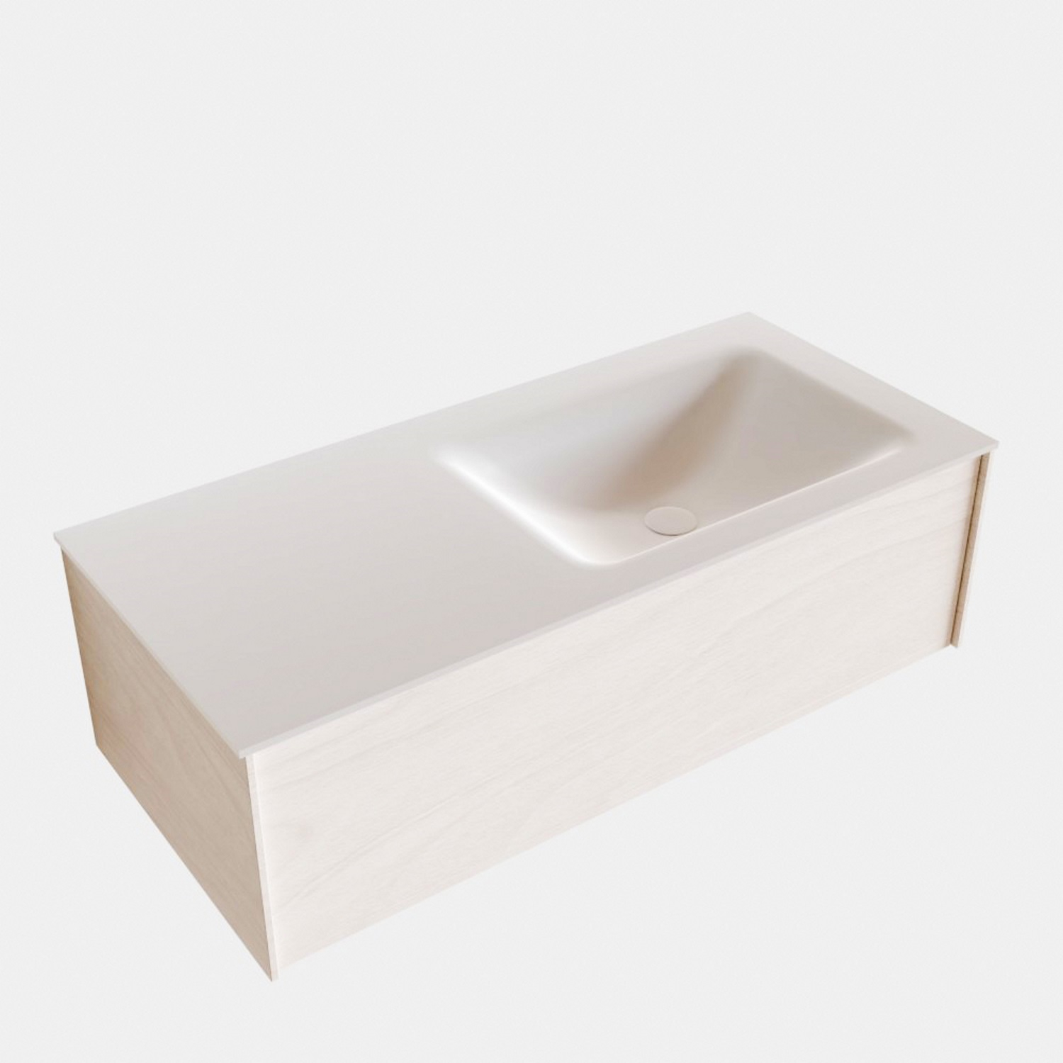 Badkamermeubel BWS Madrid Wit 100x45x30 cm Mat Witte Solid Surface Wastafel Rechts (0 kraangaten)