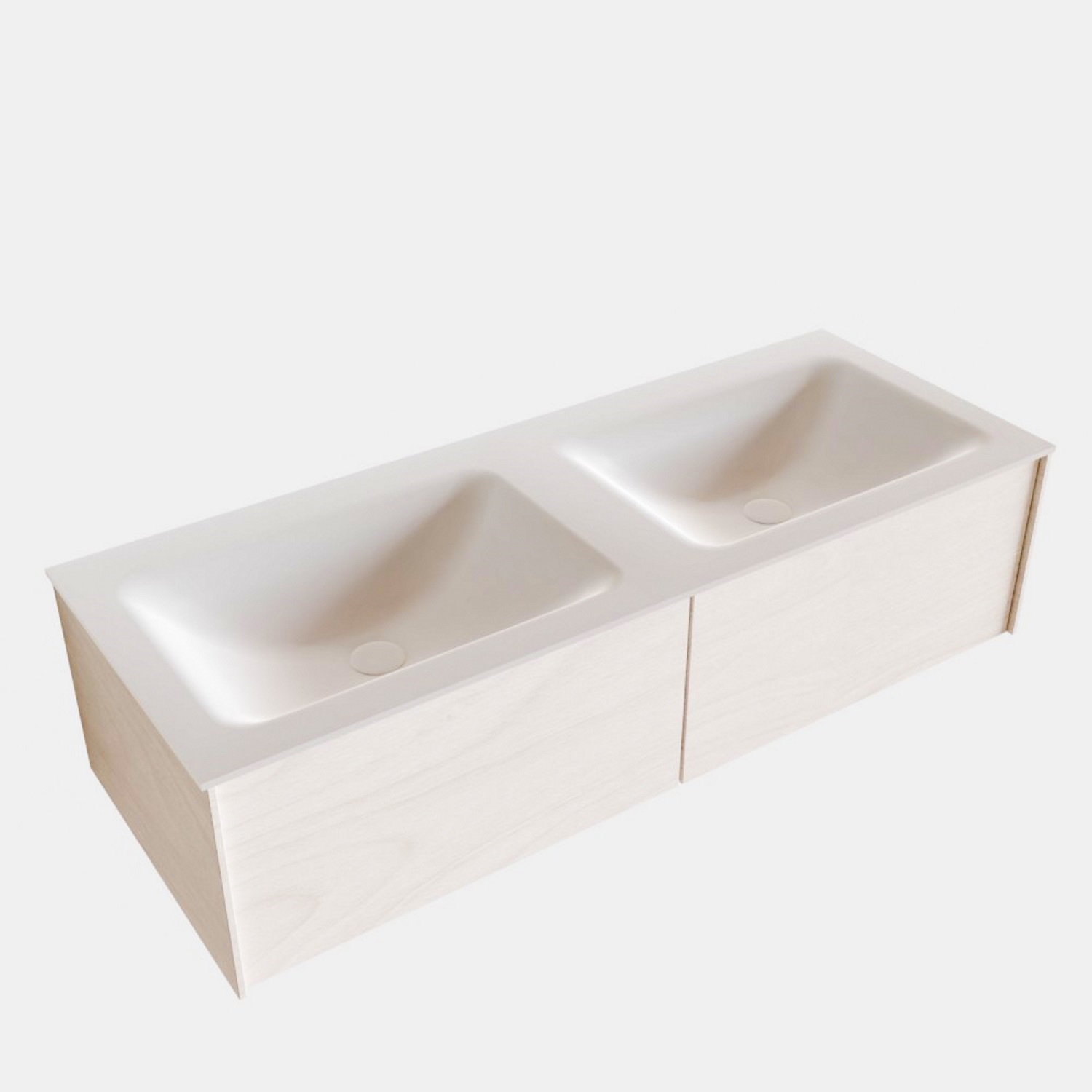 Badkamermeubel BWS Madrid Wit 120x45x30 cm Mat Witte Solid Surface Wastafel Dubbel (2 lades, 0 kraangaten)
