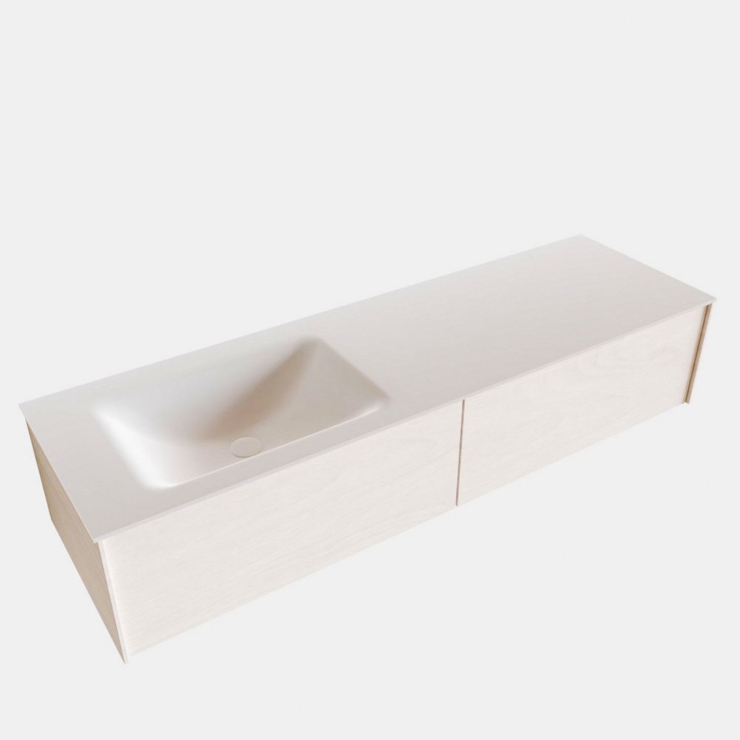 Badkamermeubel BWS Madrid Wit 150x45x30 cm Mat Witte Solid Surface Wastafel Links (2 lades, 0 kraangaten)