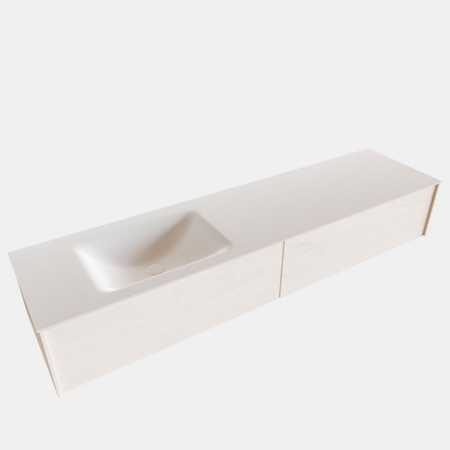 Badkamermeubel BWS Madrid Wit 180x45x30 cm Mat Witte Solid Surface Wastafel Links (2 lades, 0 kraangaten)