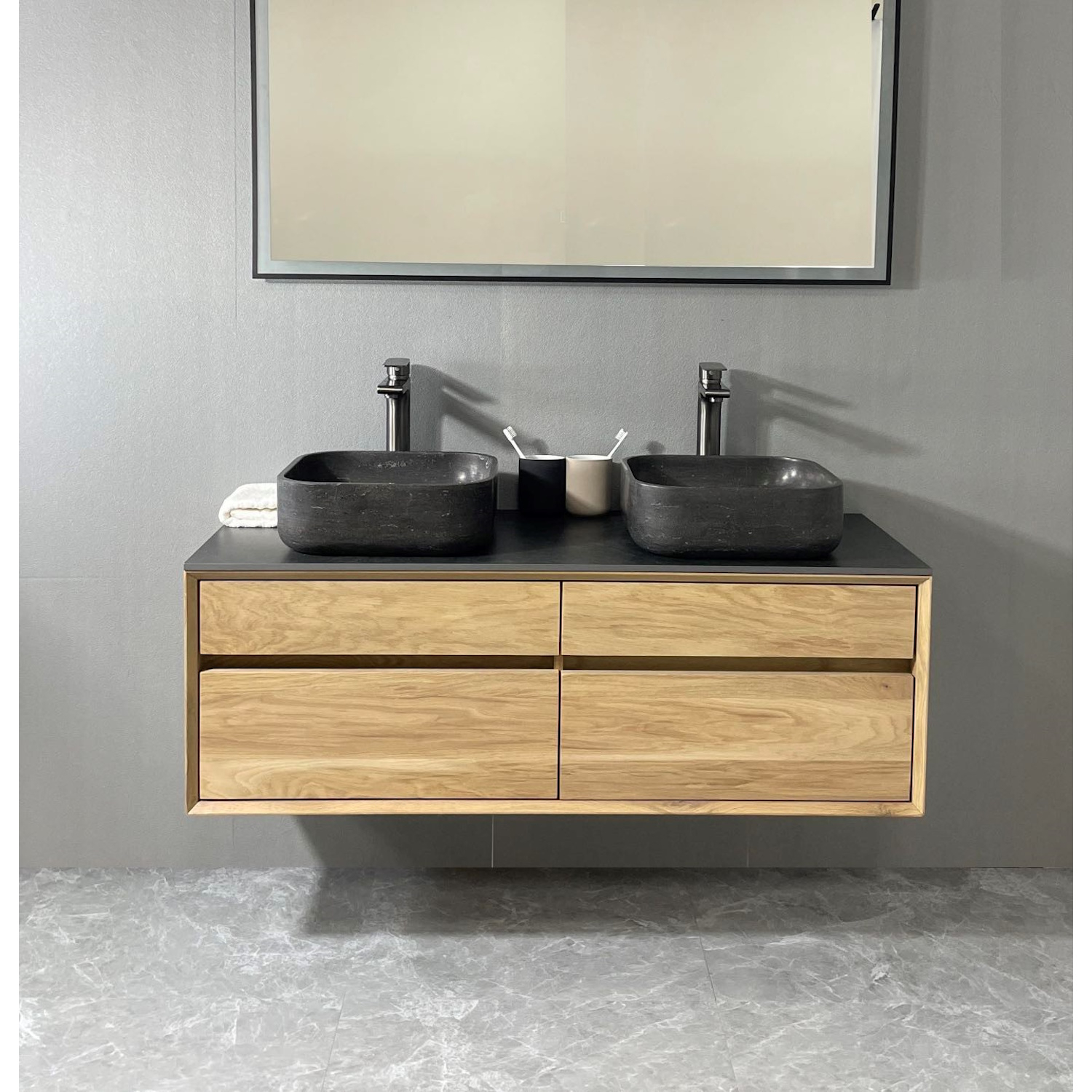 Badmeubel Casajoy Bold Topblad Donkergrijs Onderkast 120 cm 4 Lades Eiken