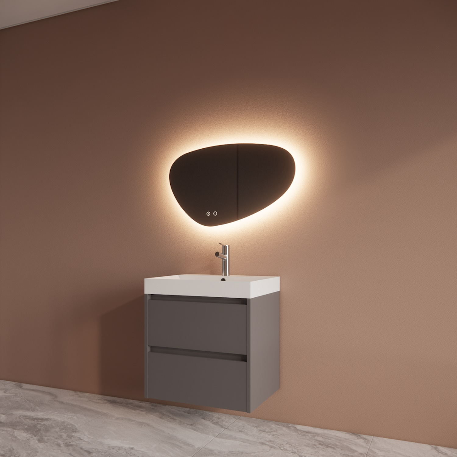 Badmeubelset BWS Riga Met Lako Wastafel Wit 60 cm Leigrijs