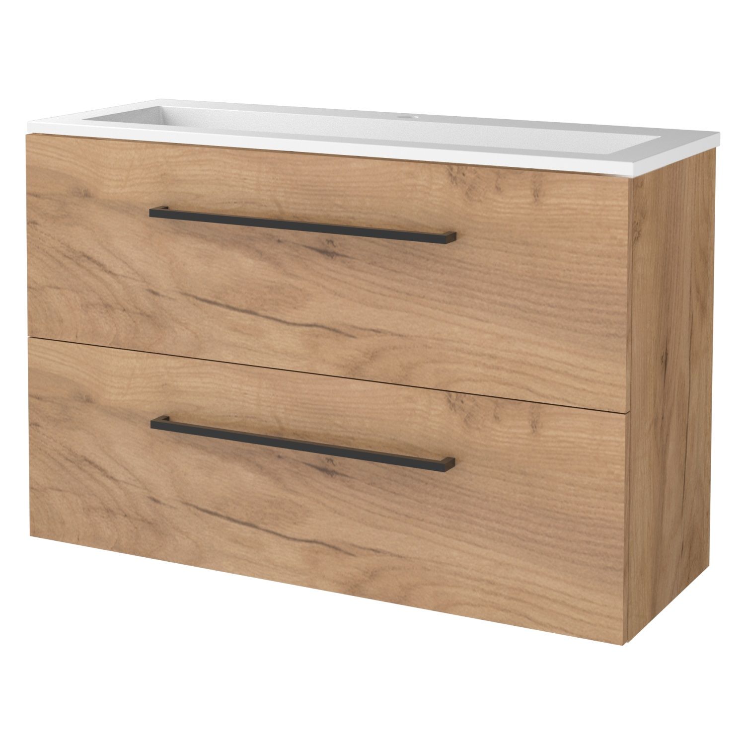 Badmeubelset BWS Salt 100x39cm Met Grepen 2 Lades Met Wastafel Acryl 1 Kraangat Whisky Oak