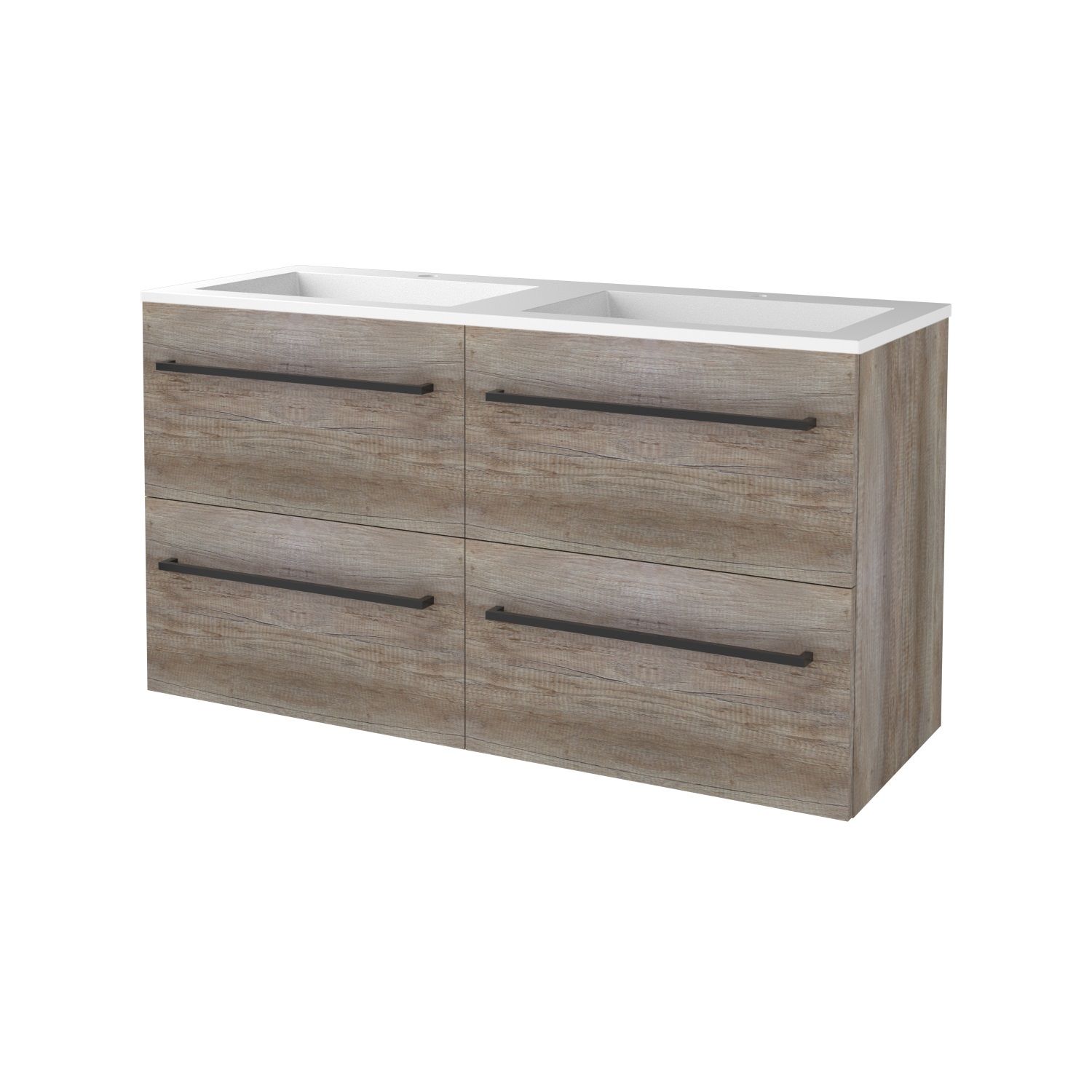 Badmeubelset BWS Salt 120x46cm Met Grepen 4 Lades Met Wastafel Acryl 2 Kraangaten Scotch Oak