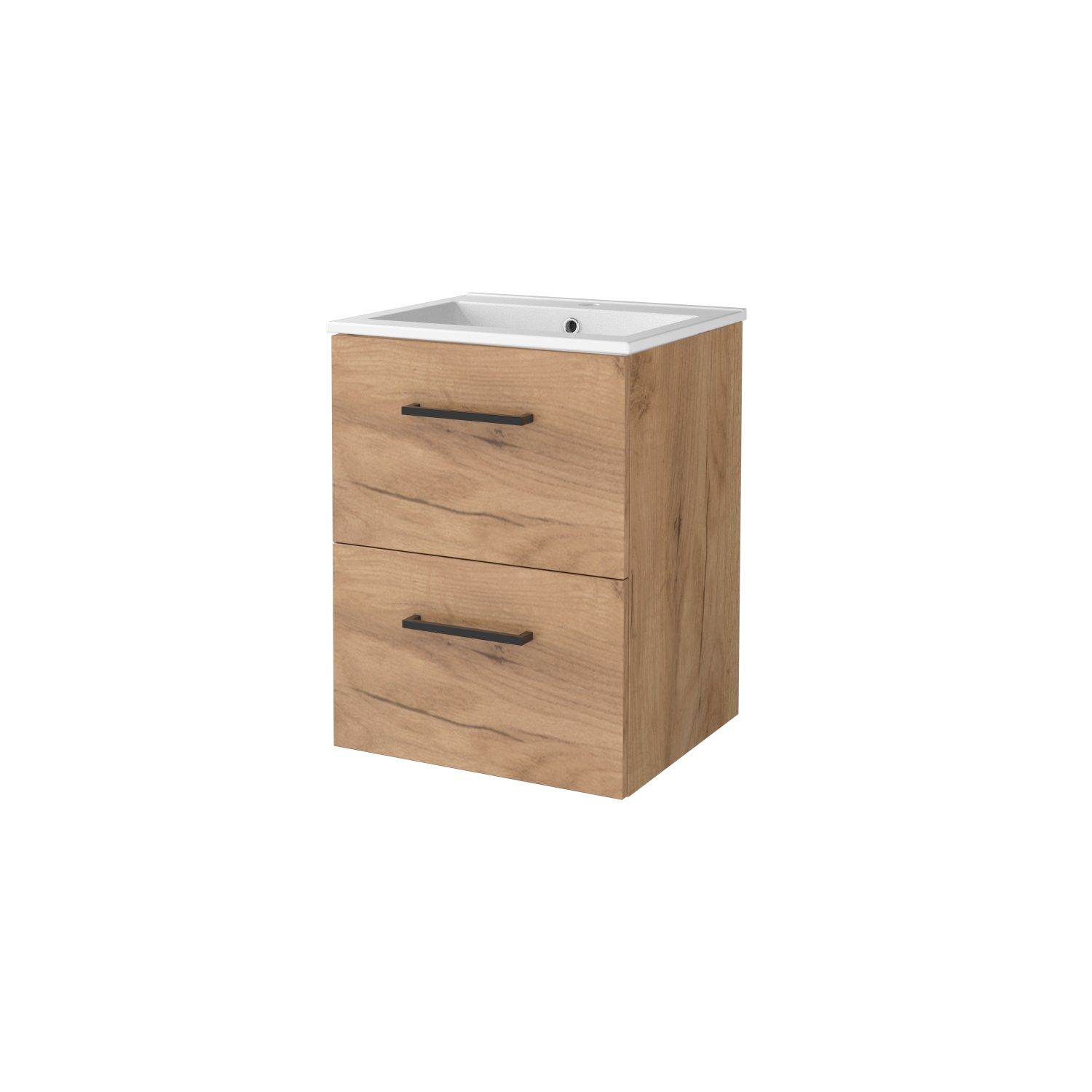 Badmeubelset BWS Salt 50x46cm Met Grepen 2 Lades Met Wastafel 1 Kraangat Whisky Oak