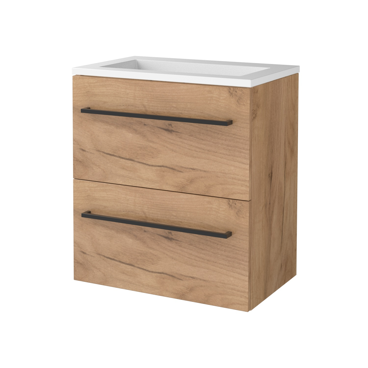 Badmeubelset BWS Salt 60x39cm Met Grepen 2 Lades Met Wastafel Acryl Whisky Oak