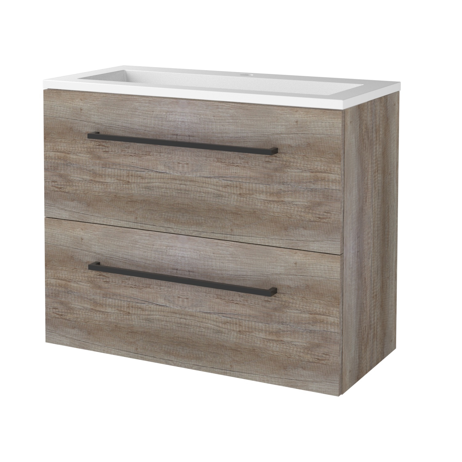 Badmeubelset BWS Salt 80x39cm Met Grepen 2 Lades Met Wastafel Acryl 1 Kraangat Scotch Oak