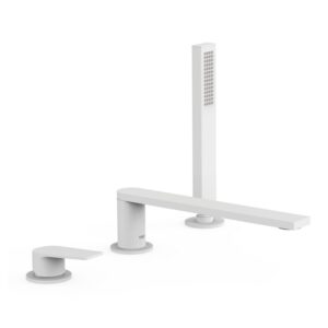 Badrandkraan Tres Project 1-Hendel Rechte Uitloop 23 cm met Omstel en Handdouche Mat Wit