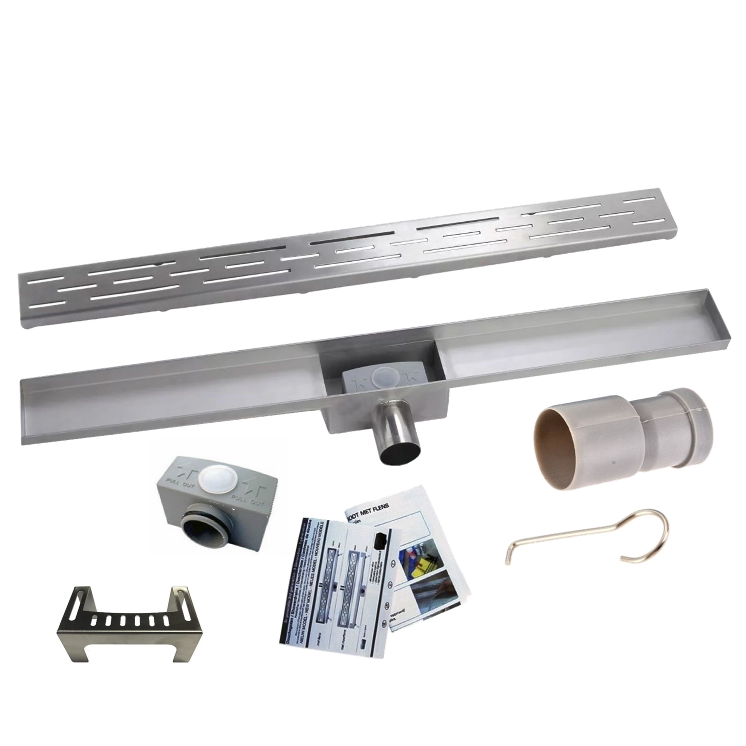 RVS Douchegoot BASIC met uitneembaar sifon 100x7cm 6,7cm diep STANDAARD ROOSTER