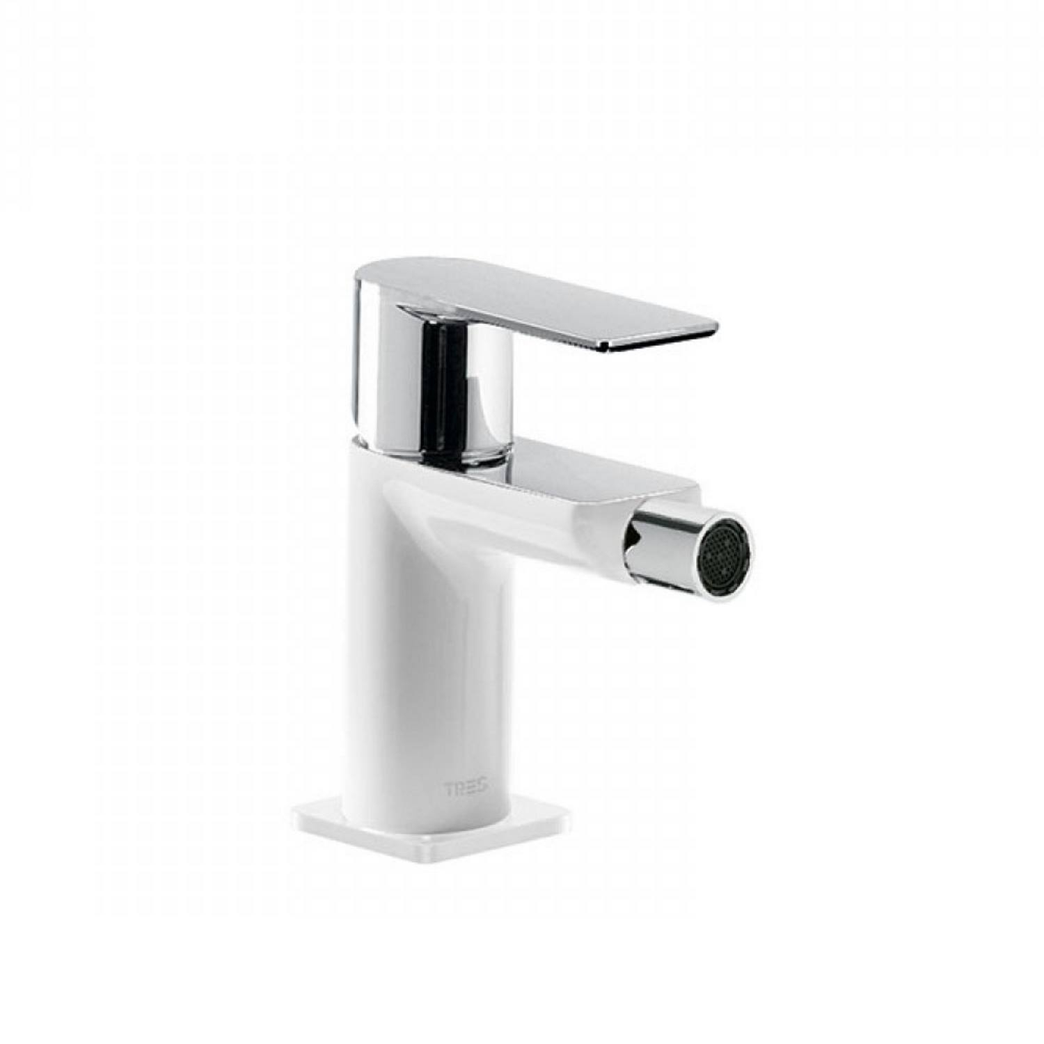 Bidetmengkraan Tres Loft Colors 1-Hendel Bidet Uitloop Recht 8 cm Rond Wit Chroom