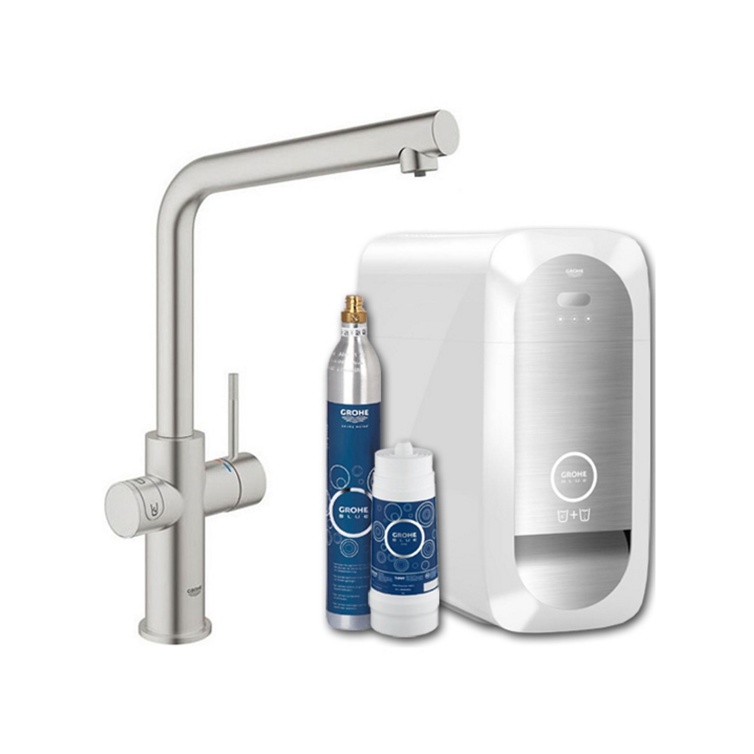 Bruisendwater Keukenkraan Grohe Blue Home Duo Starterkit Chilled en Sparkling Water L Uitloop (Chroom of RVS)