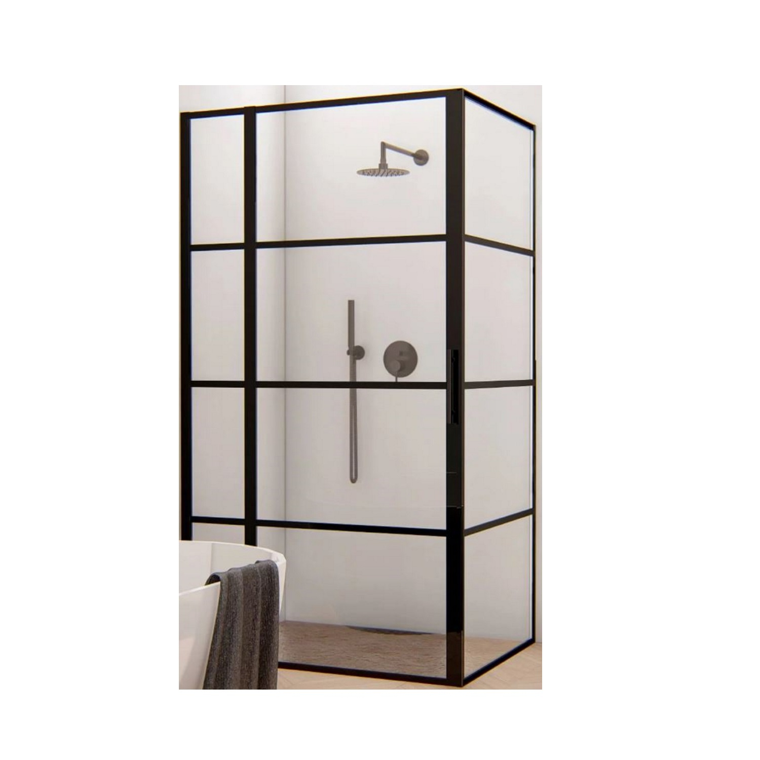 BWS Douchecabine Frame 140x70 cm 8 mm NANO Glas Mat Zwart Raster