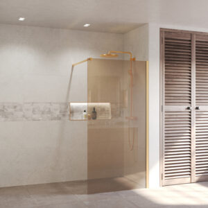 BWS Inloopdouche Pro Line Brons Glas 30x200 8mm Nano Coating Goud Profiel en Stang