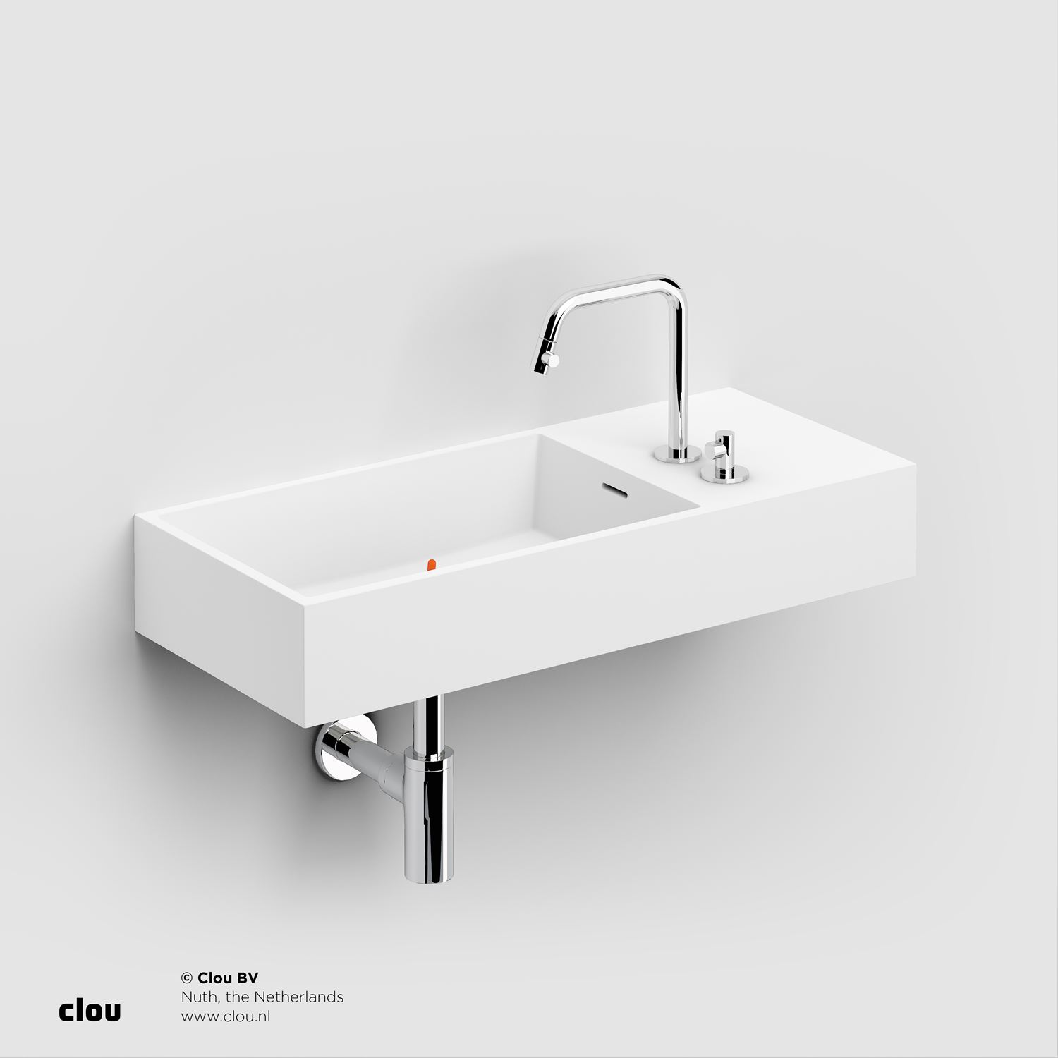 Wastafel Clou Wash Me 75x32x12 cm Solid Surface (Rechts)