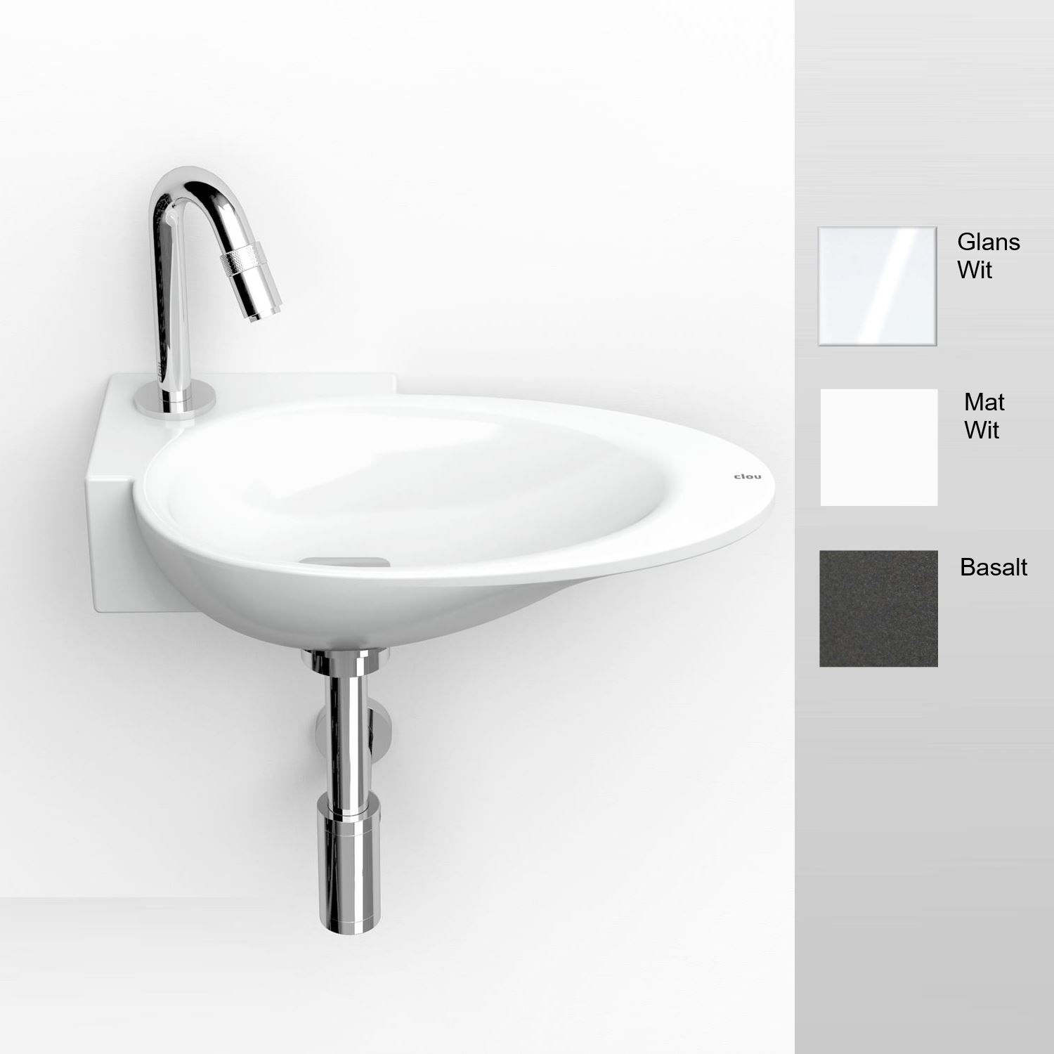 Fonteinkom Clou First Links met Kranenbank en Plug 38.8x9x24.6cm Mineraal Marmer Wit (Voorbewerkt kraangat)