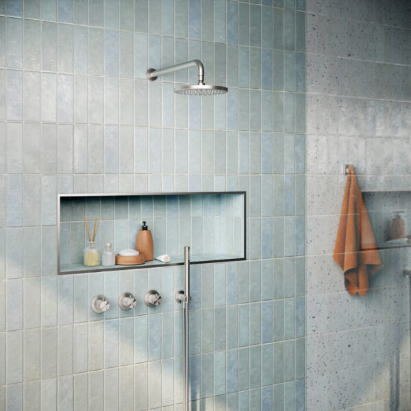 Complete Thermostatische Douche InBouwSet Hotbath Archie Met 2 stopkranen Met Handdouche Rond Met Plafondbuis 30 cm En 30 cm Hoofddouche (8mm dik) Geborsteld Gunmetal PVD