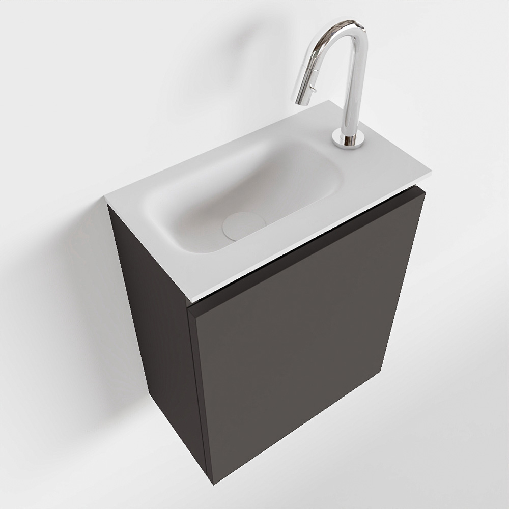 MONDIAZ TURE 40cm toiletmeubel dark grey. EDEN wastafel talc links 1 kraangat