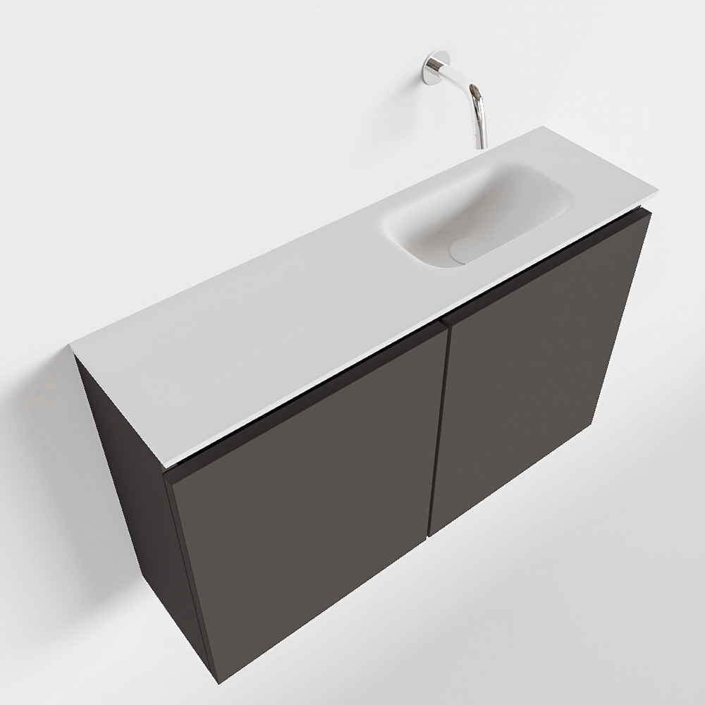 MONDIAZ TURE 80cm toiletmeubel dark grey. EDEN wastafel talc rechts geen kraangat