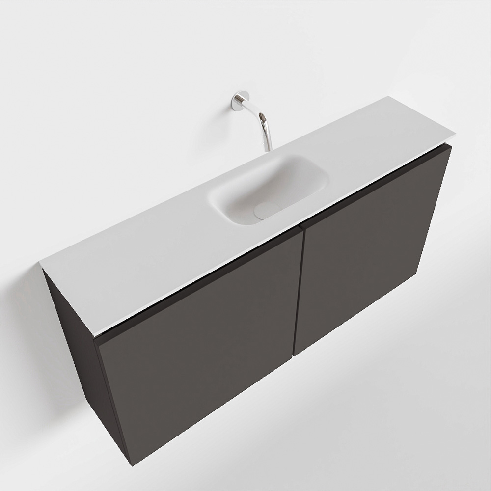 MONDIAZ TURE 100cm toiletmeubel dark grey. EDEN wastafel talc midden geen kraangat