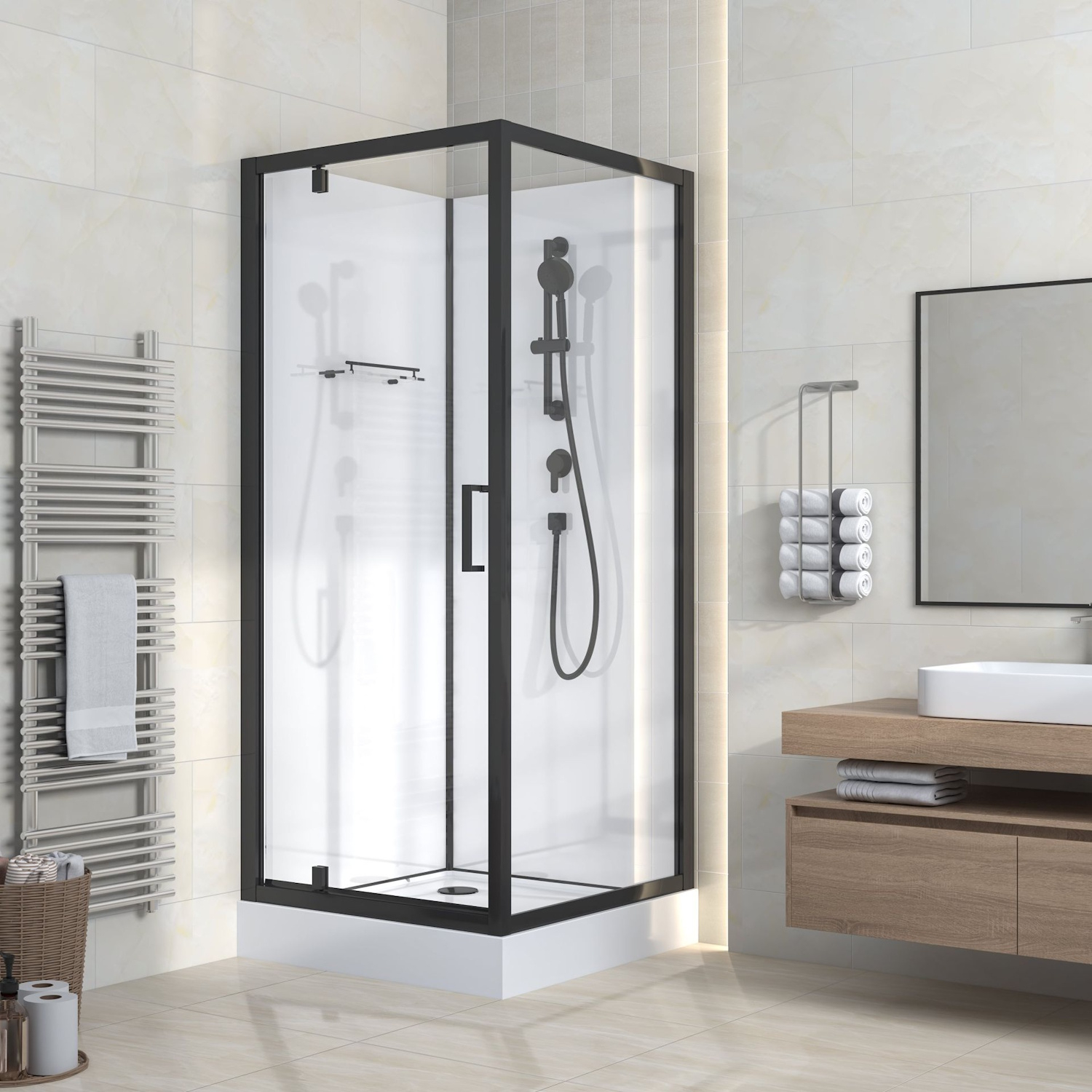 Douchecabine BWS Eva Omkeerbaar 80x215x80 cm Met Draaideur Helder Glas Mat Zwart