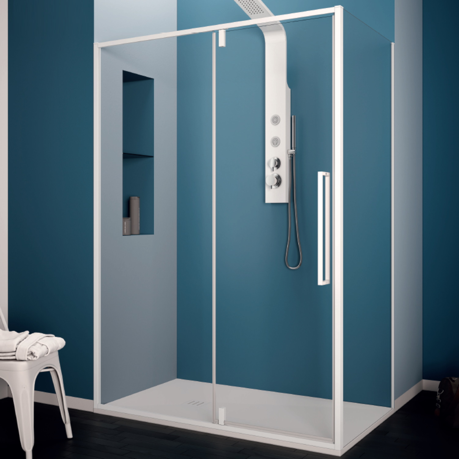 Douchecabine Lacus Murano Klapdeur 140x200 cm 6 mm Met Zijwand Helder Glas Wit