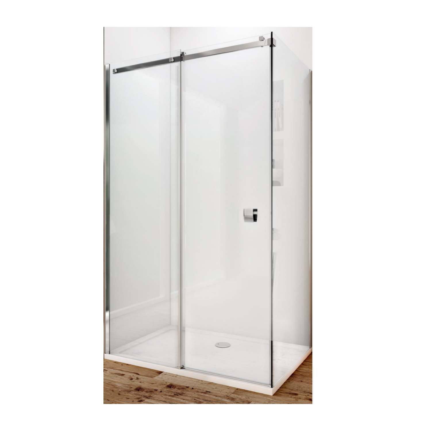 Douchecabine Lacus Pantella met Schuifdeur en Vaste Zijwand Helder Glas Anti-Kalk Chroom (alle maten)