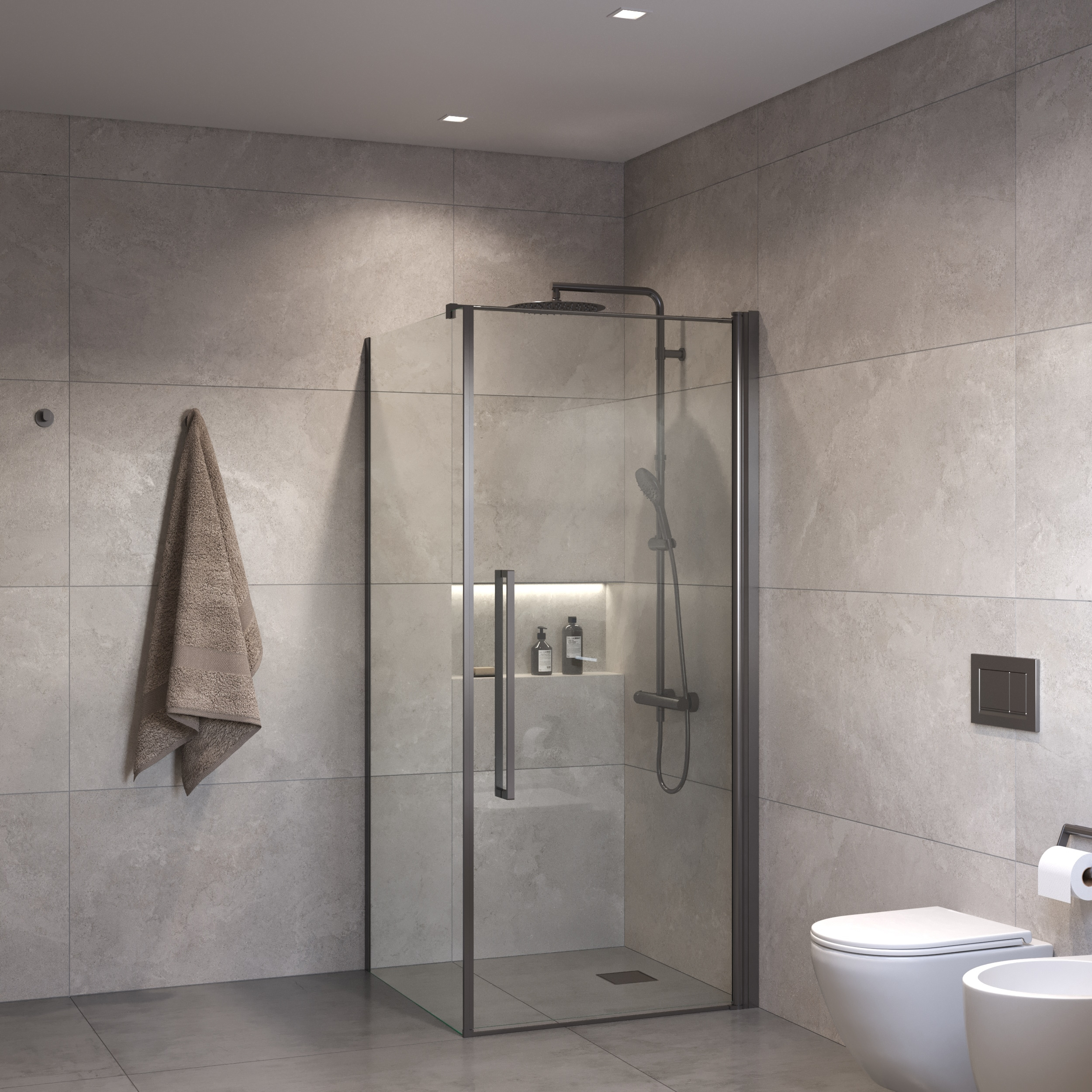 Douchecabine Sanivo Suno Helder Glas Met Gunmetal Profiel (Alle Maten)