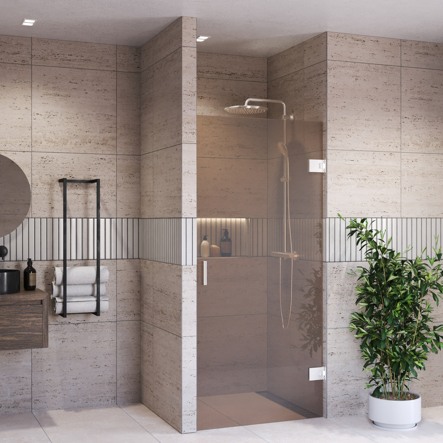 Douchedeur BWS Portos Profielloos RVS Look 90x200 cm Brons Glas 8 mm Nano Coating