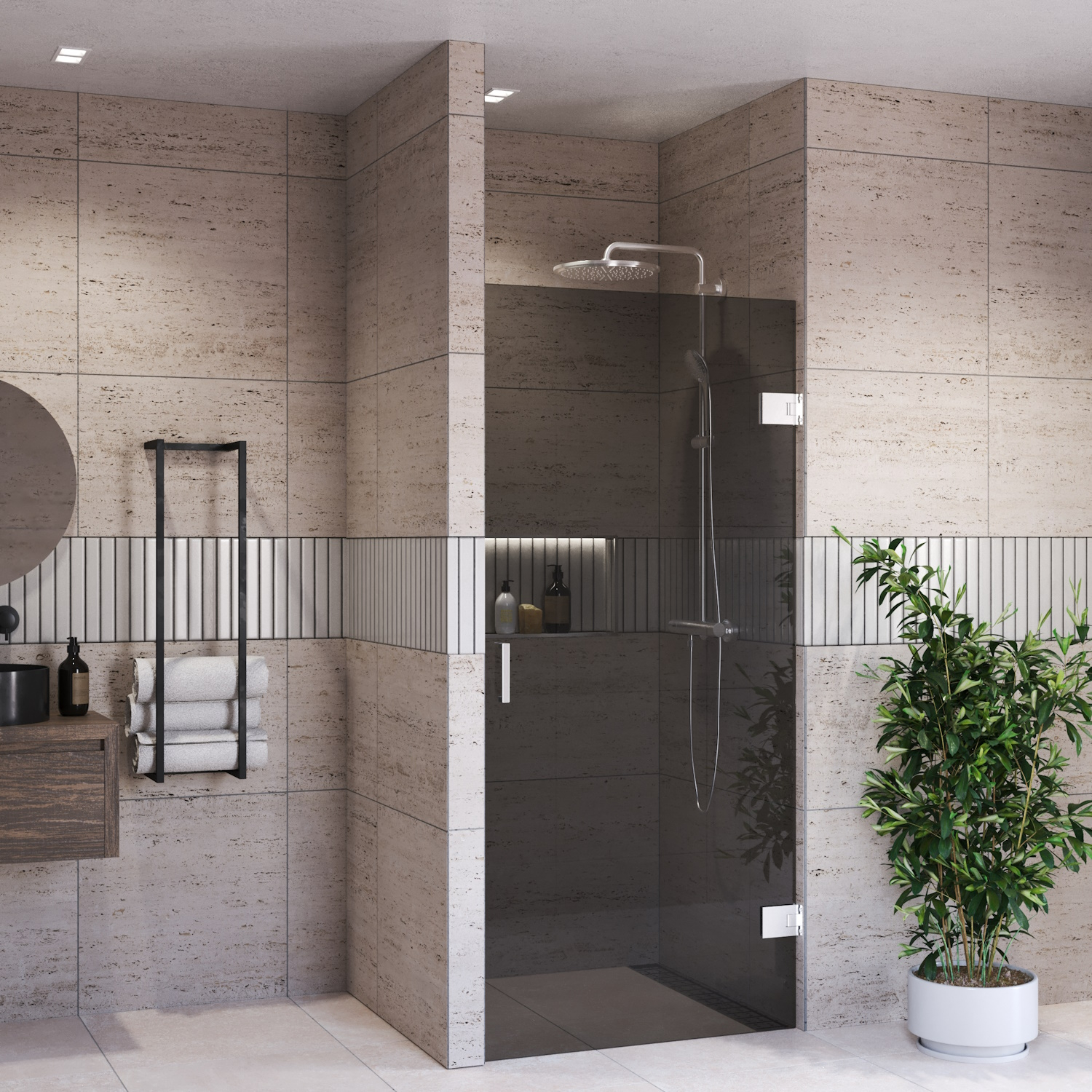 Douchedeur BWS Portos Profielloos RVS Look 100x200 cm Rookglas 8 mm Nano Coating