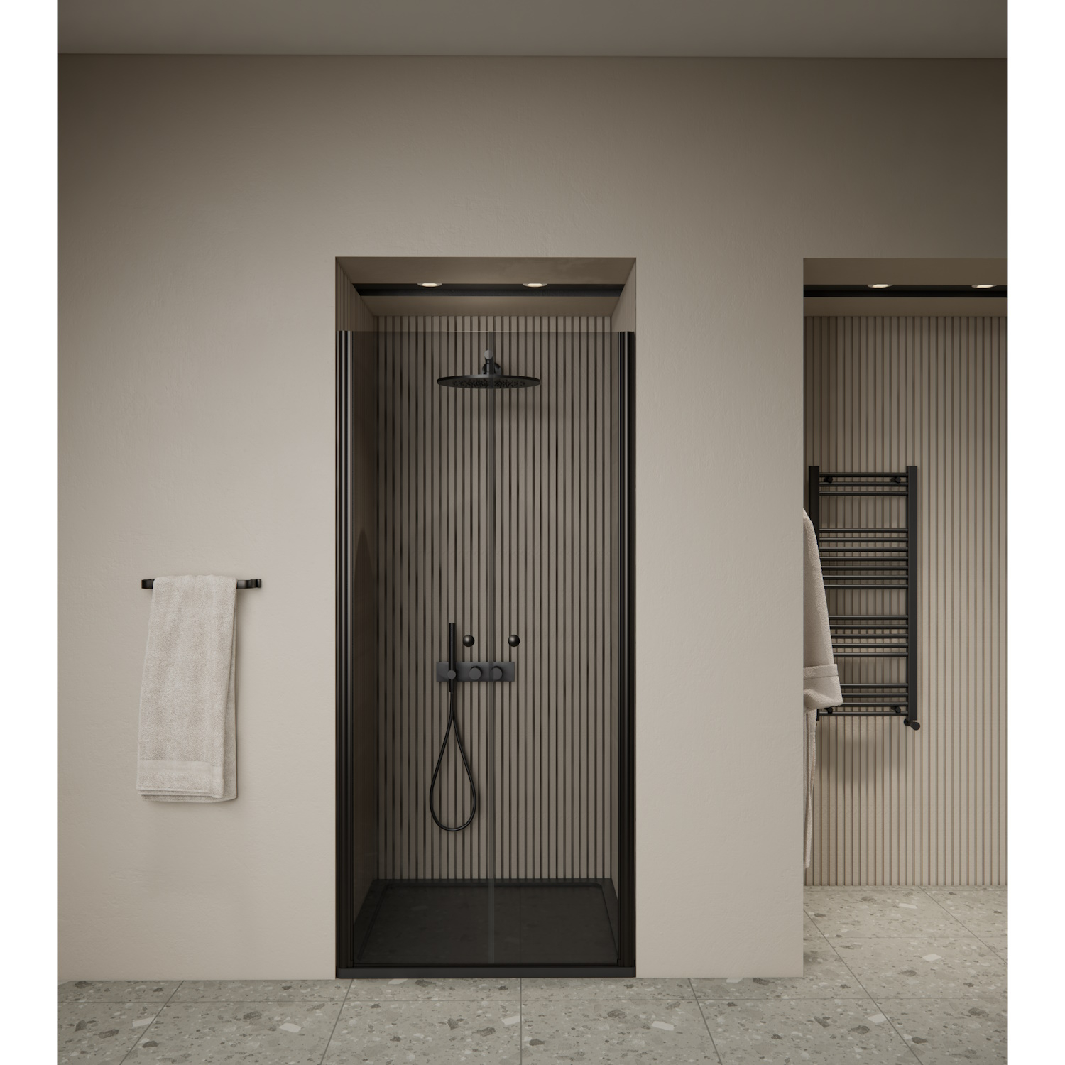 Douchedeur | 2 Pendeldeuren | Marip | 6mm | 80x190 cm | Mat Zwart