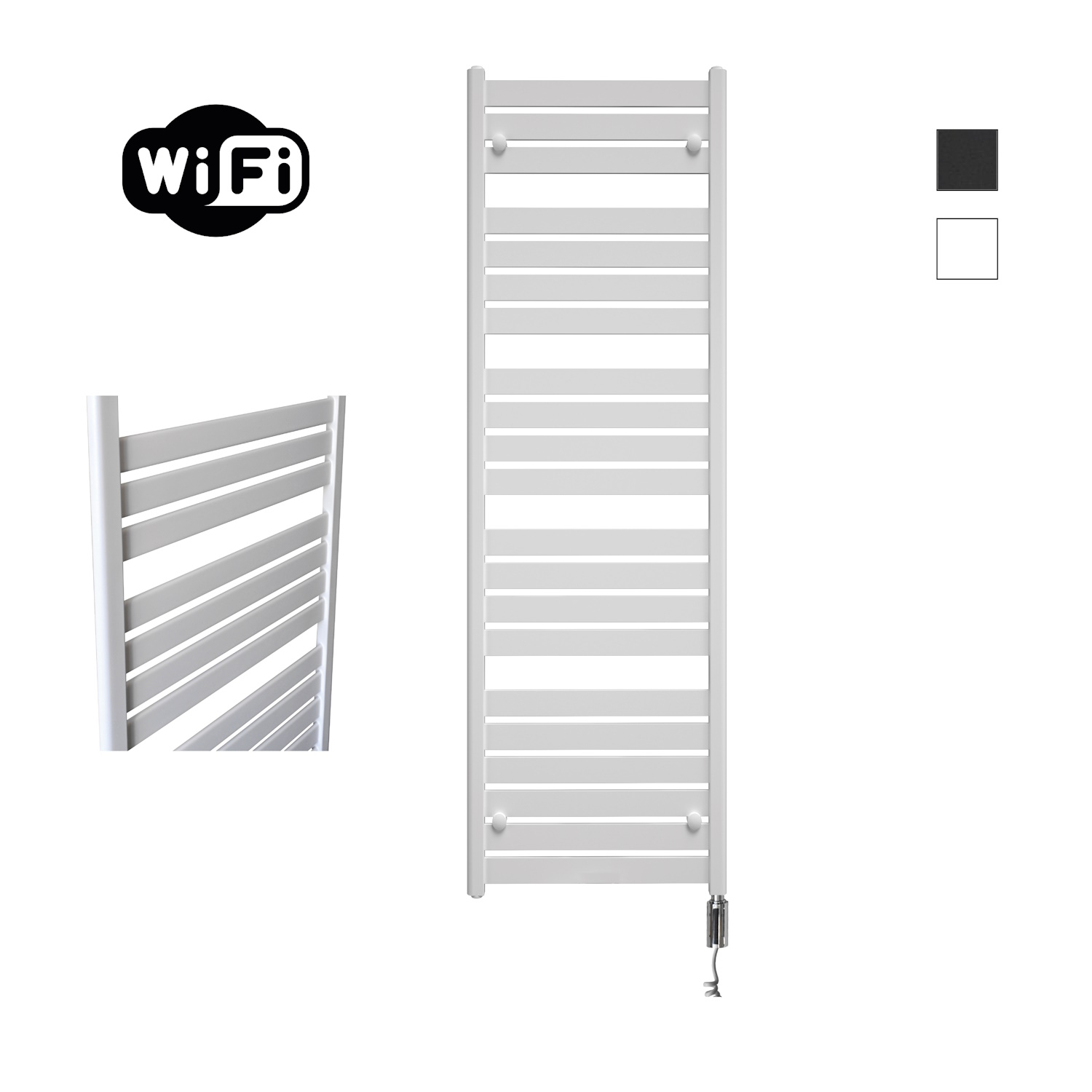 Elektrische Radiator Sanicare HWV - Moda Met Wifi 160x60 cm Mat Wit 1159W Met Thermostaat Chroom Rechtsonder