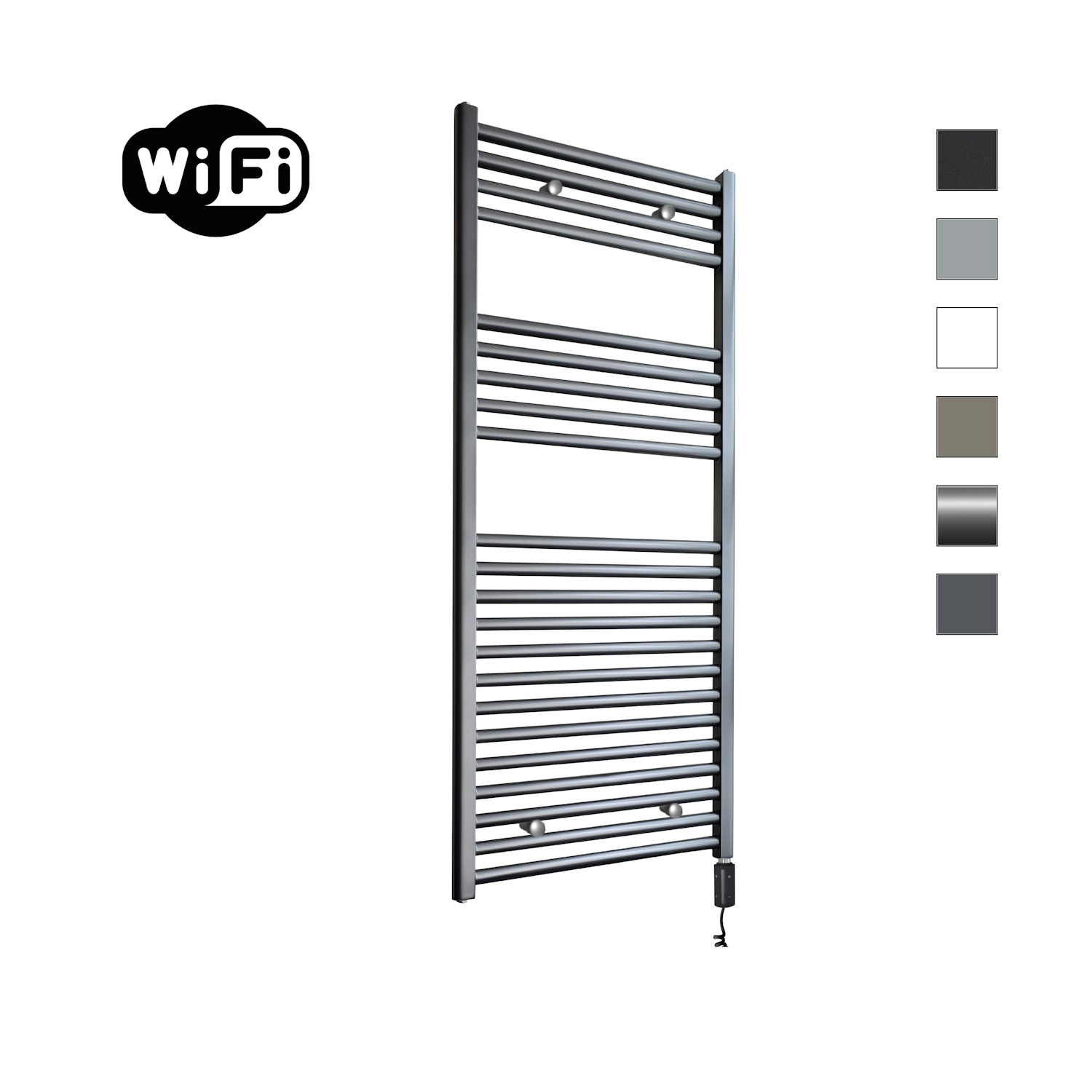 Elektrische Radiator Sanicare HWV Met Wifi 111,8x45 cm Gunmetal 596W Met Thermostaat Zwart Rechtsonder