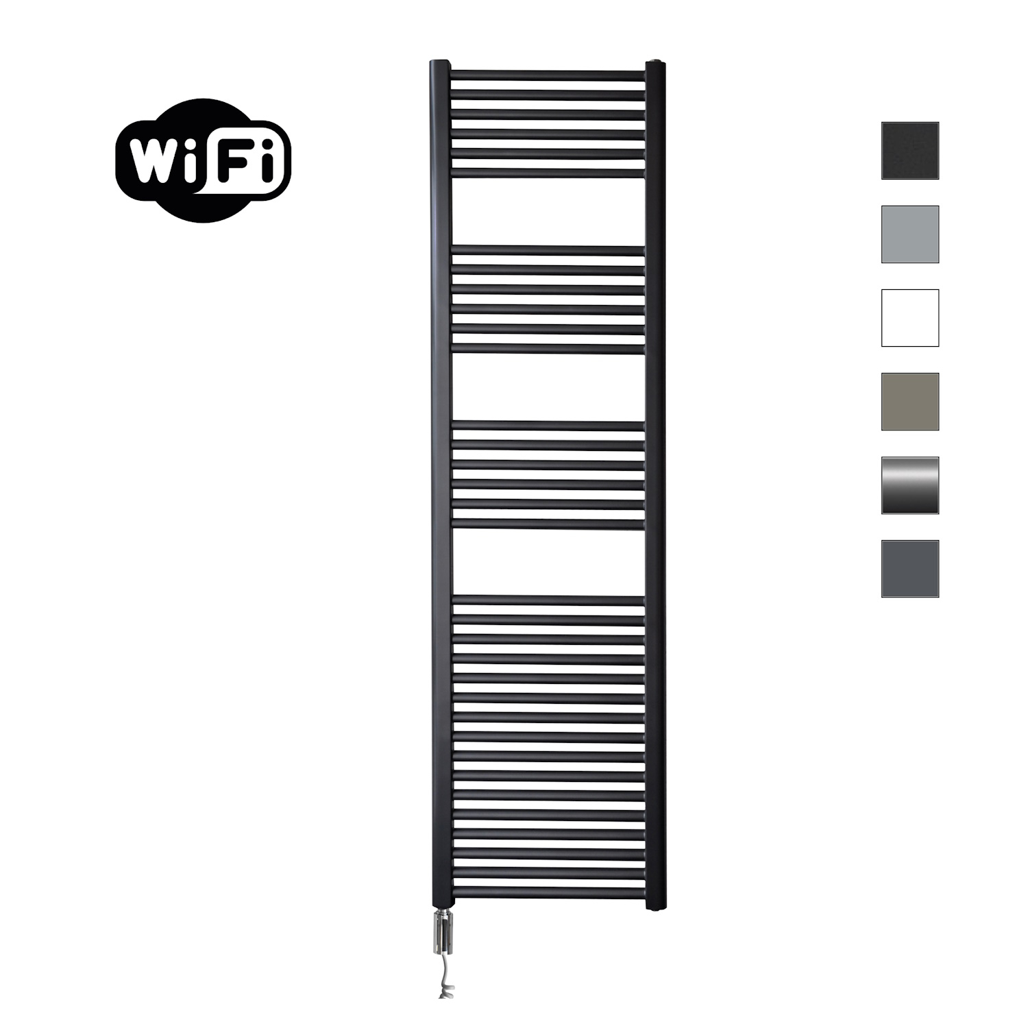 Elektrische Radiator Sanicare HWV Met Wifi 172x45 cm Mat Zwart 920W Met Thermostaat Chroom Linksonder